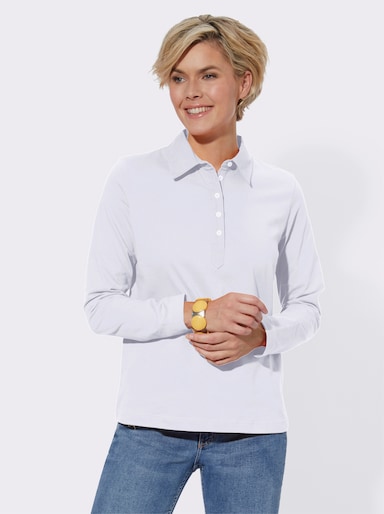 Langarm-Poloshirt in reiner Baumwoll-Qualität - weiß