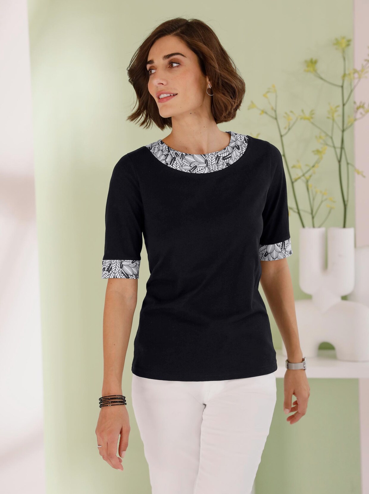 Shirt-Set - schwarz + schwarz-gemustert