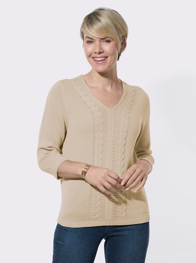 V-Ausschnitt-Pullover mit Rippbündchen - sand