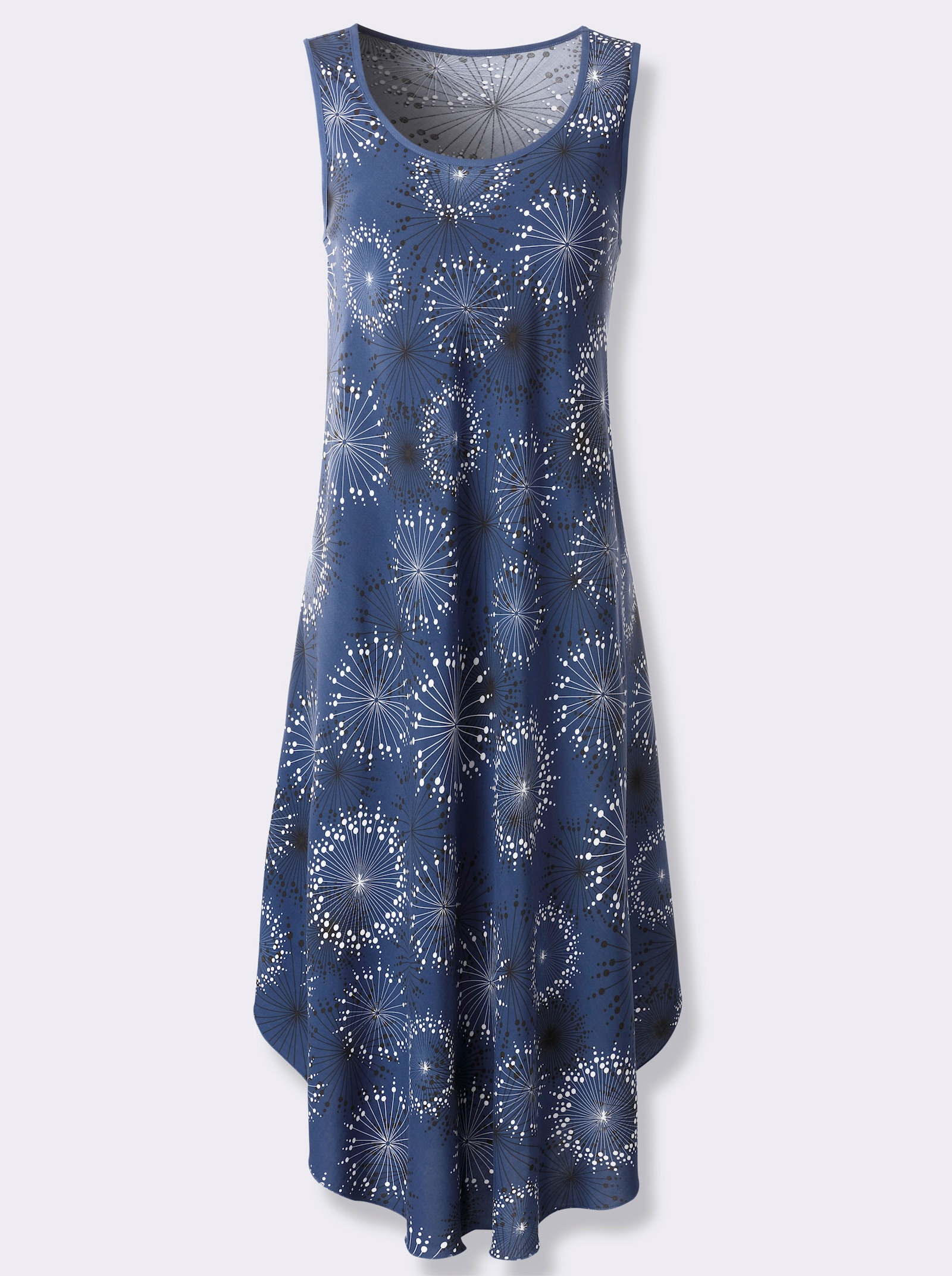 Druckkleid mit Blüten-Muster, figurumspielend - rauchblau-graphit-bedruckt