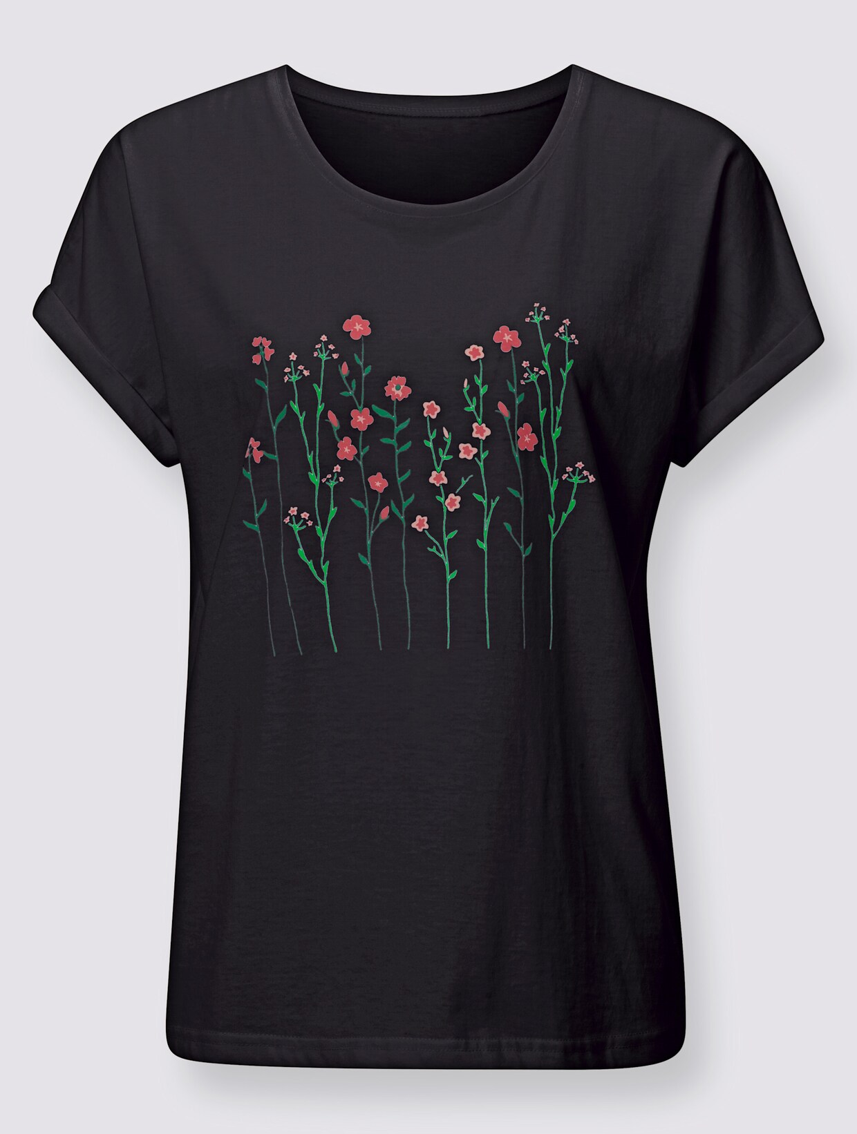 Rundhalsshirt - schwarz-bedruckt