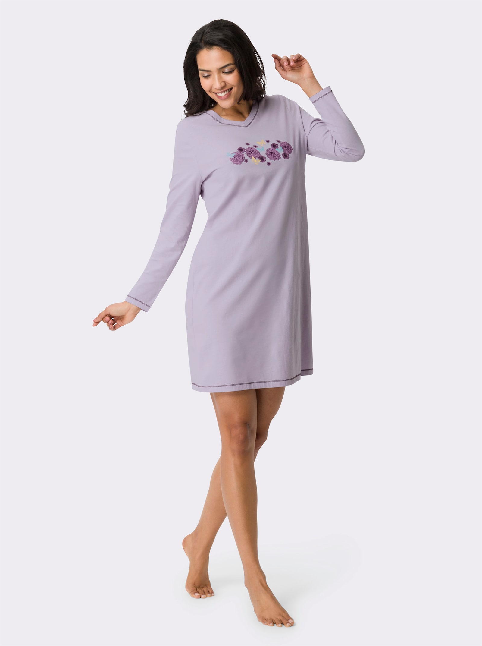 Nachthemd aus Baumwolle, bedruckt - flieder