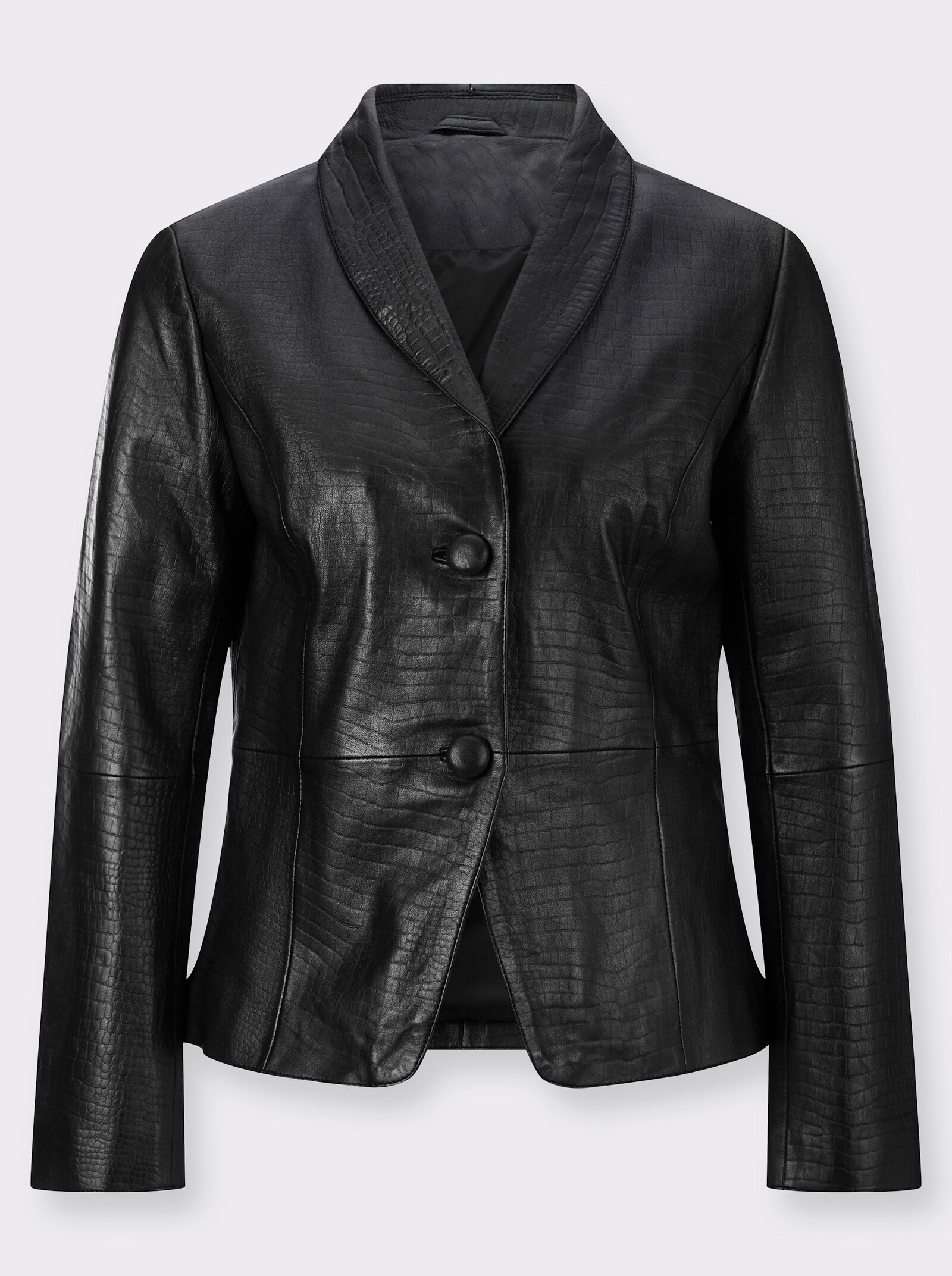 Lederblazer in Kroko-Prägung - schwarz