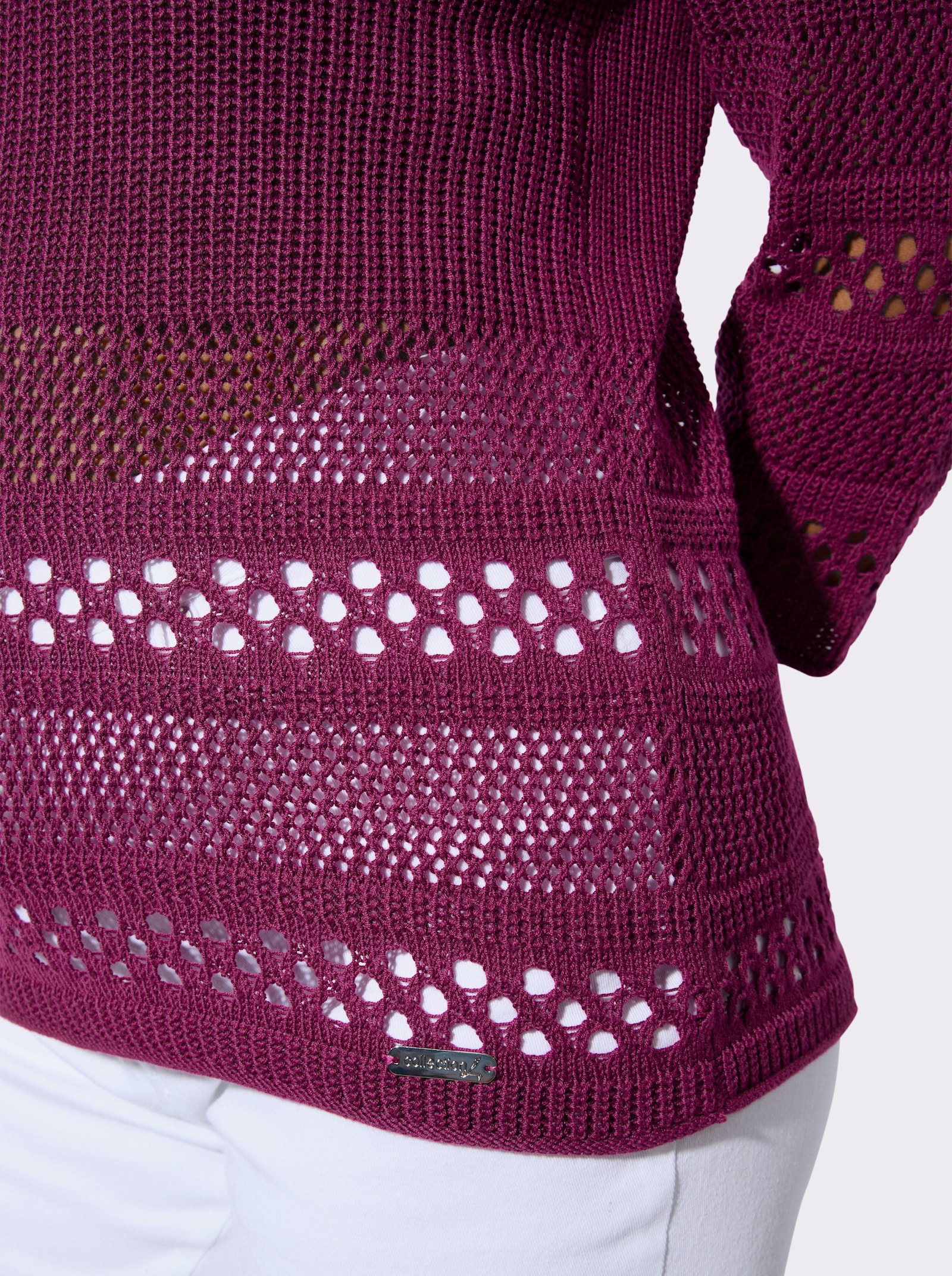 Ajourpullover mit Rollkanten - malve