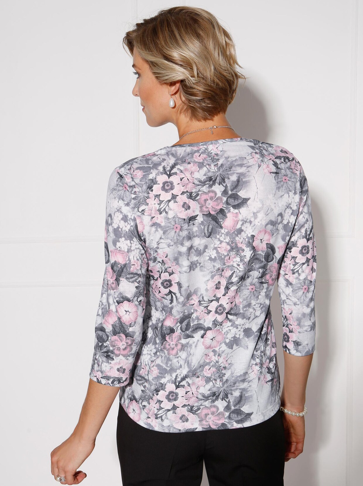 Shirt met ronde hals - roze/grijs geprint