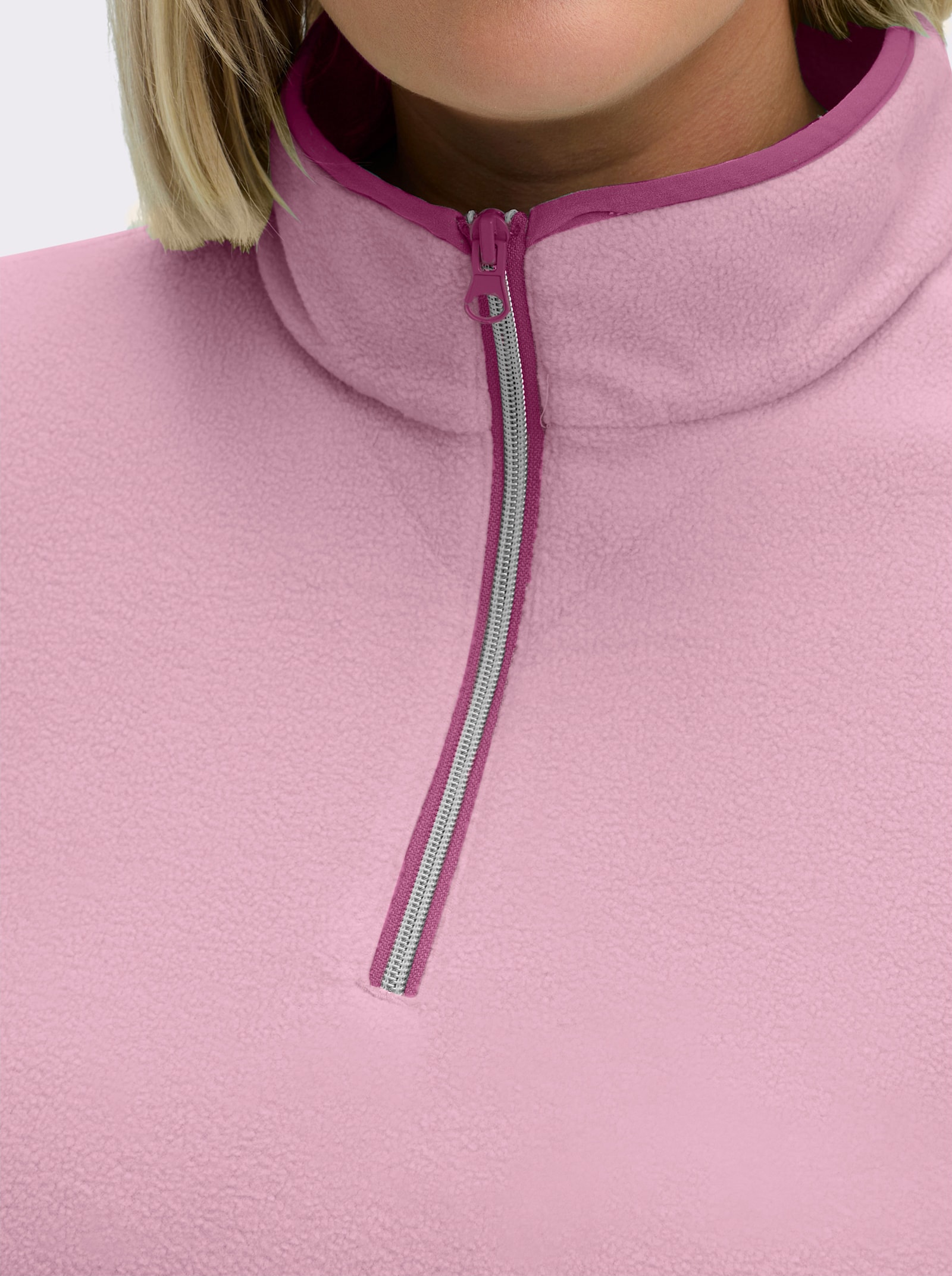 Fleeceshirt mit Stehkragen - rosé