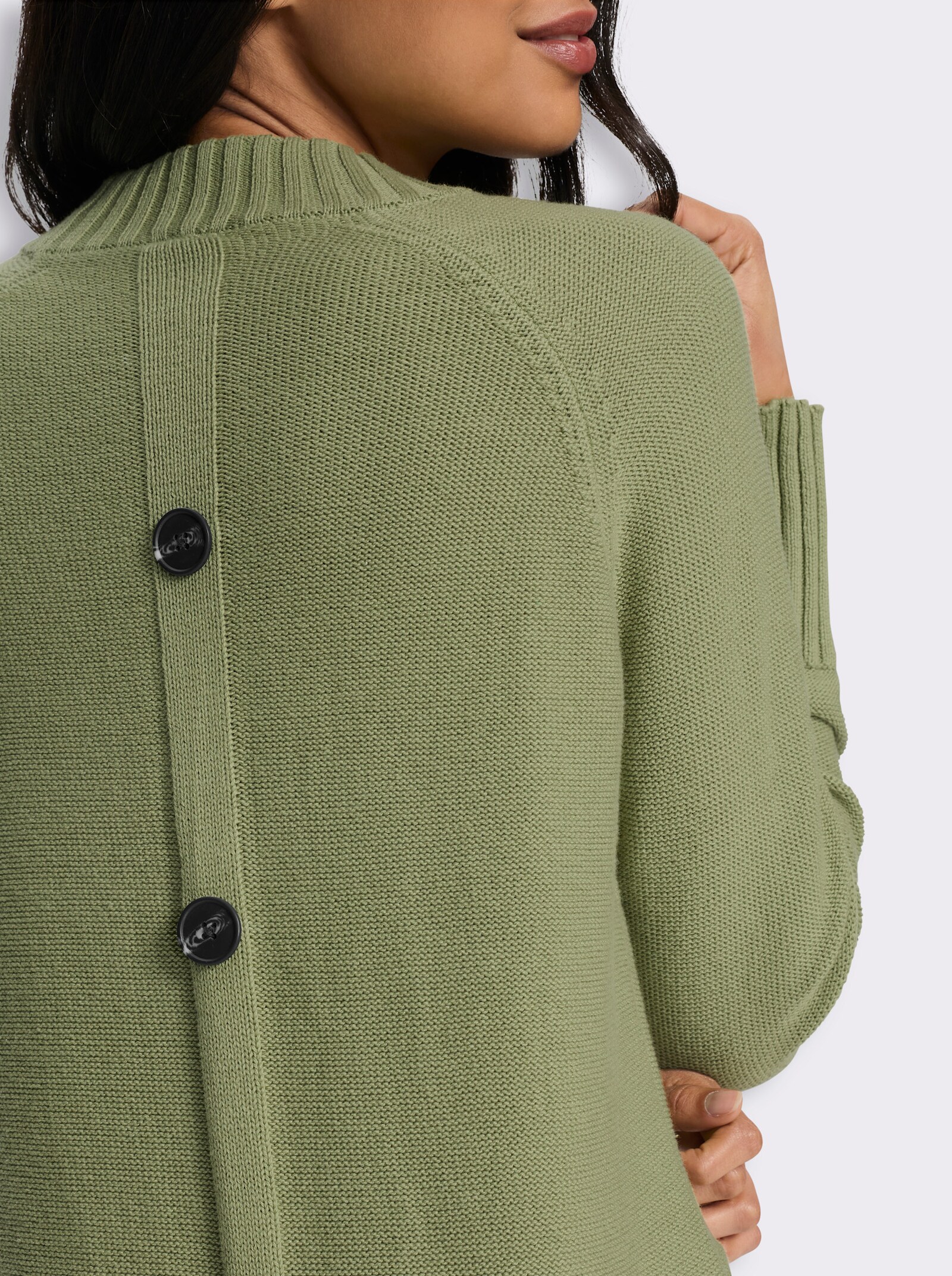 Stehkragenpullover mit Zierknopfleiste hinten - schilf