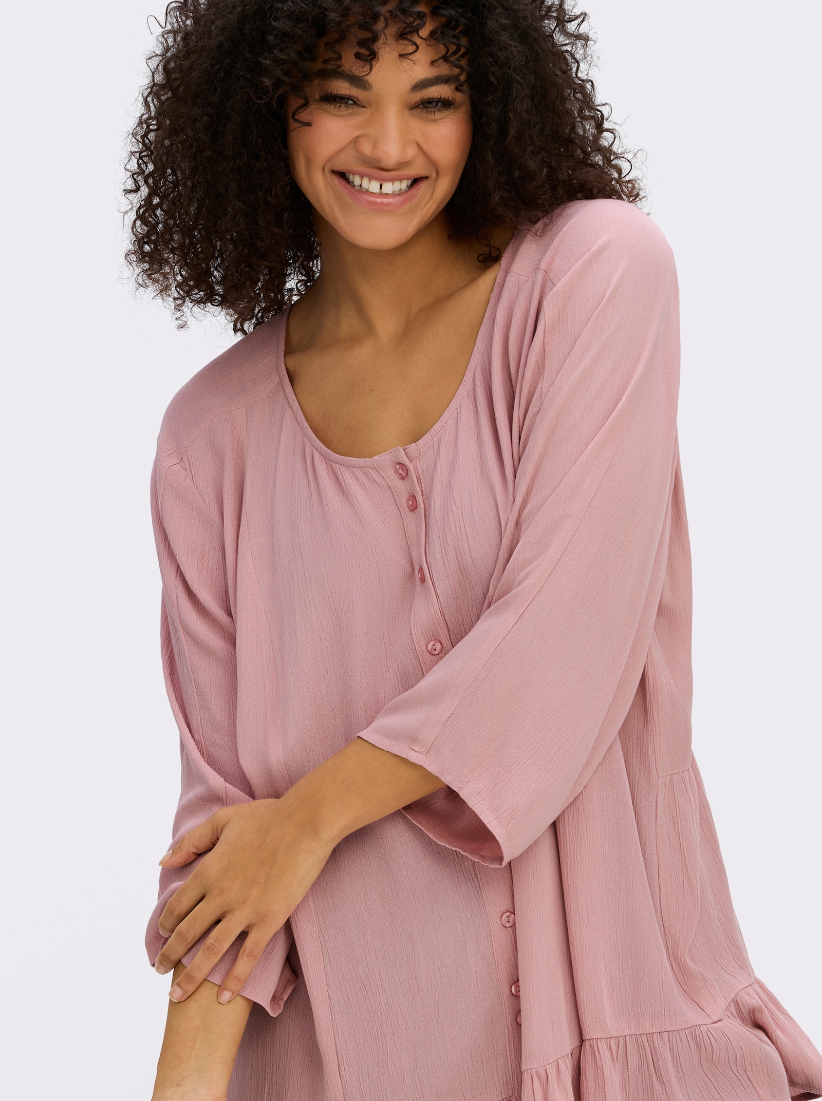 sheego Crinklebluse mit Volant am Saum - hortensie