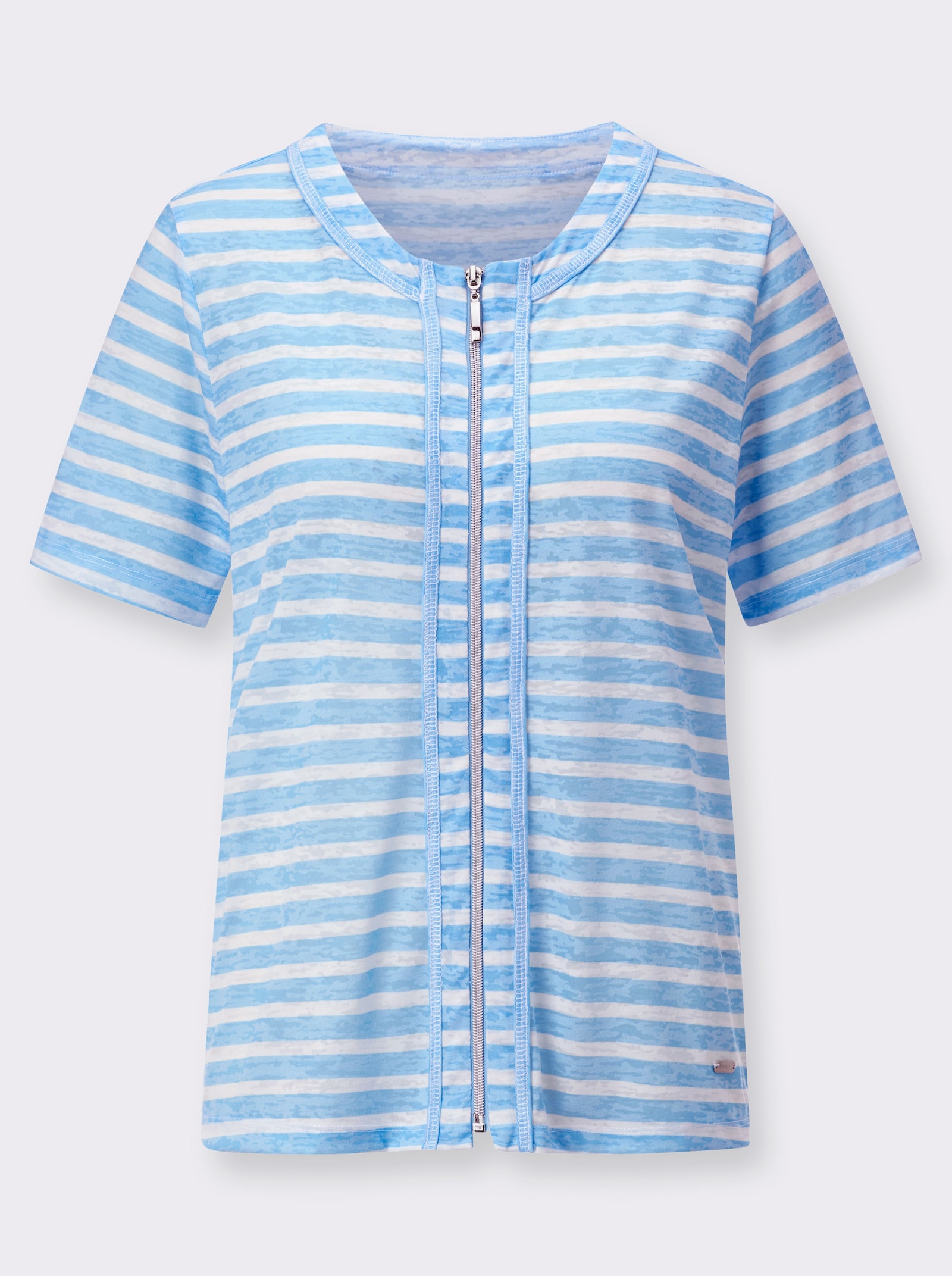 Shirtjacke mit kurzen Ärmeln, geringelt - aqua-ecru-geringelt