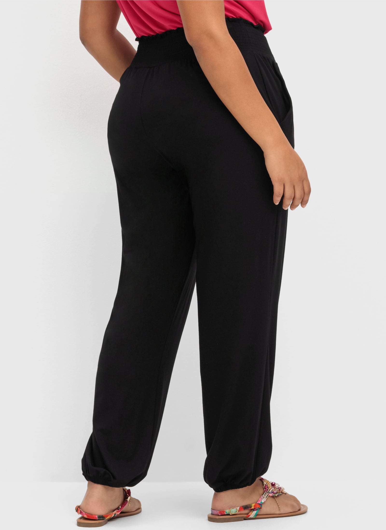 sheego Jerseyhose mit Saum-Gummibündchen - schwarz