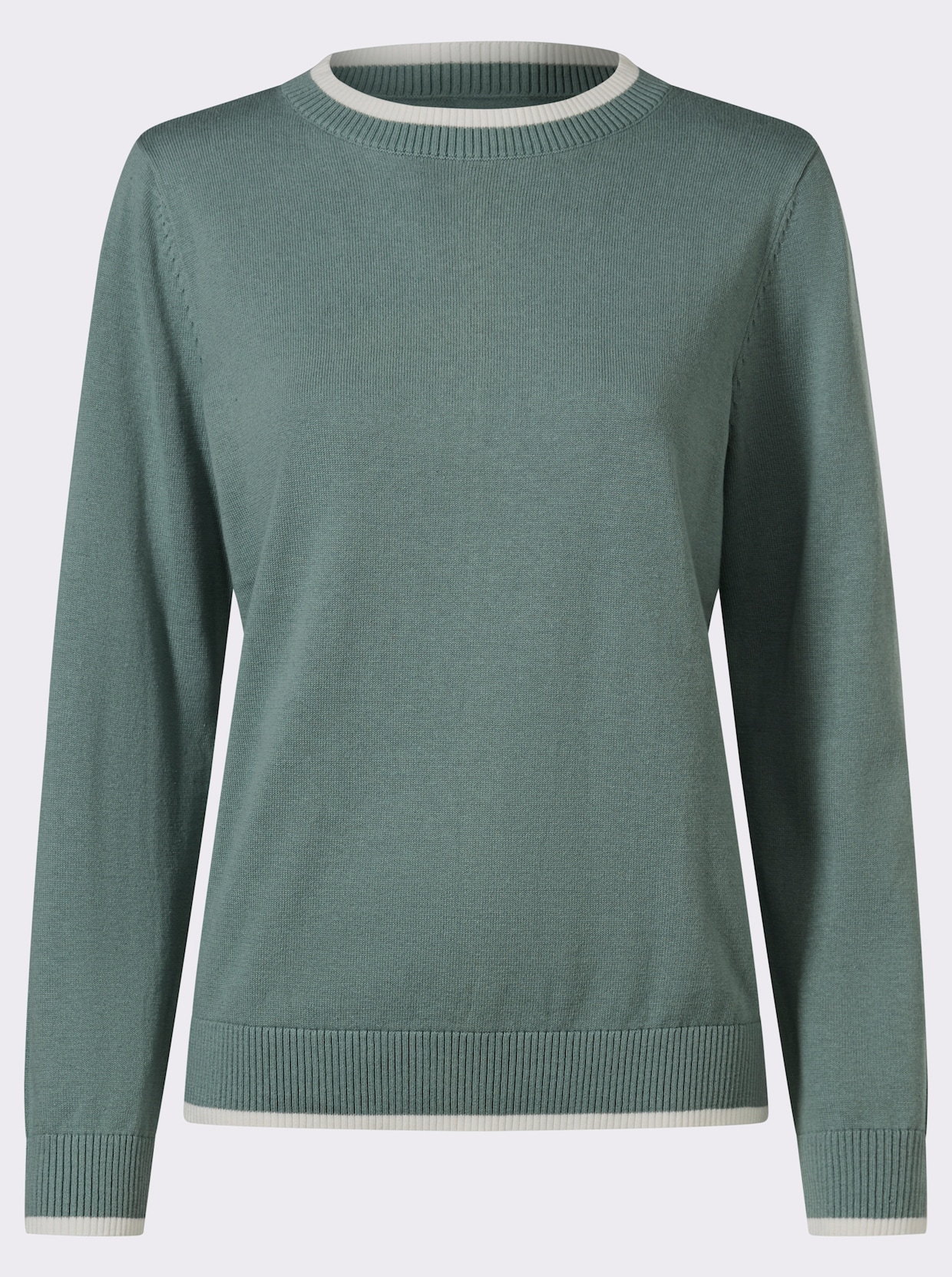 Langarm-Pullover in Baumwoll-Qualität - jade-ecru