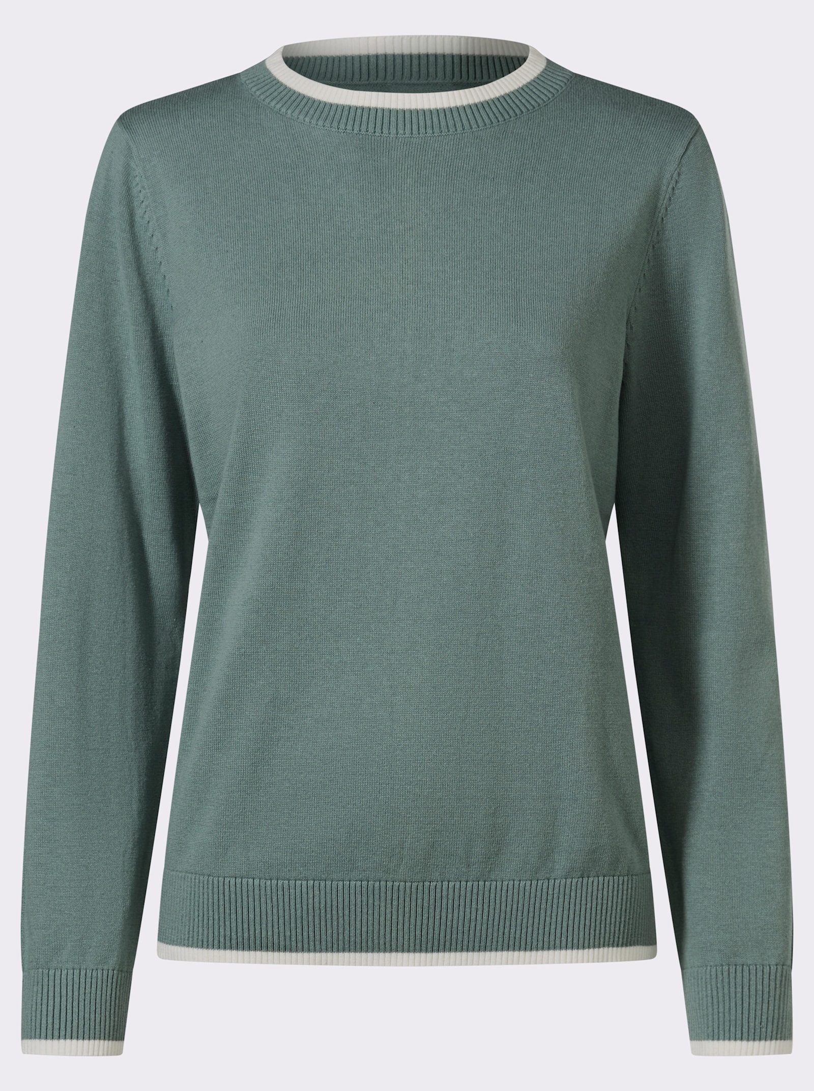 Langarm-Pullover in Baumwoll-Qualität - jade-ecru