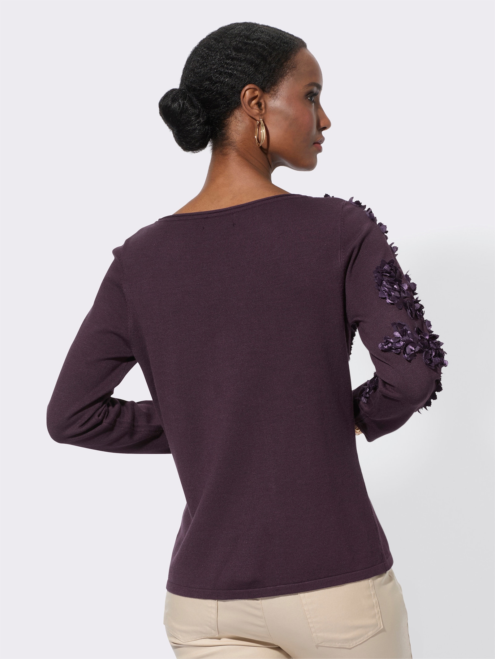 Langarm-Pullover im wertigen Mix aus Viskose und Lyocell - aubergine