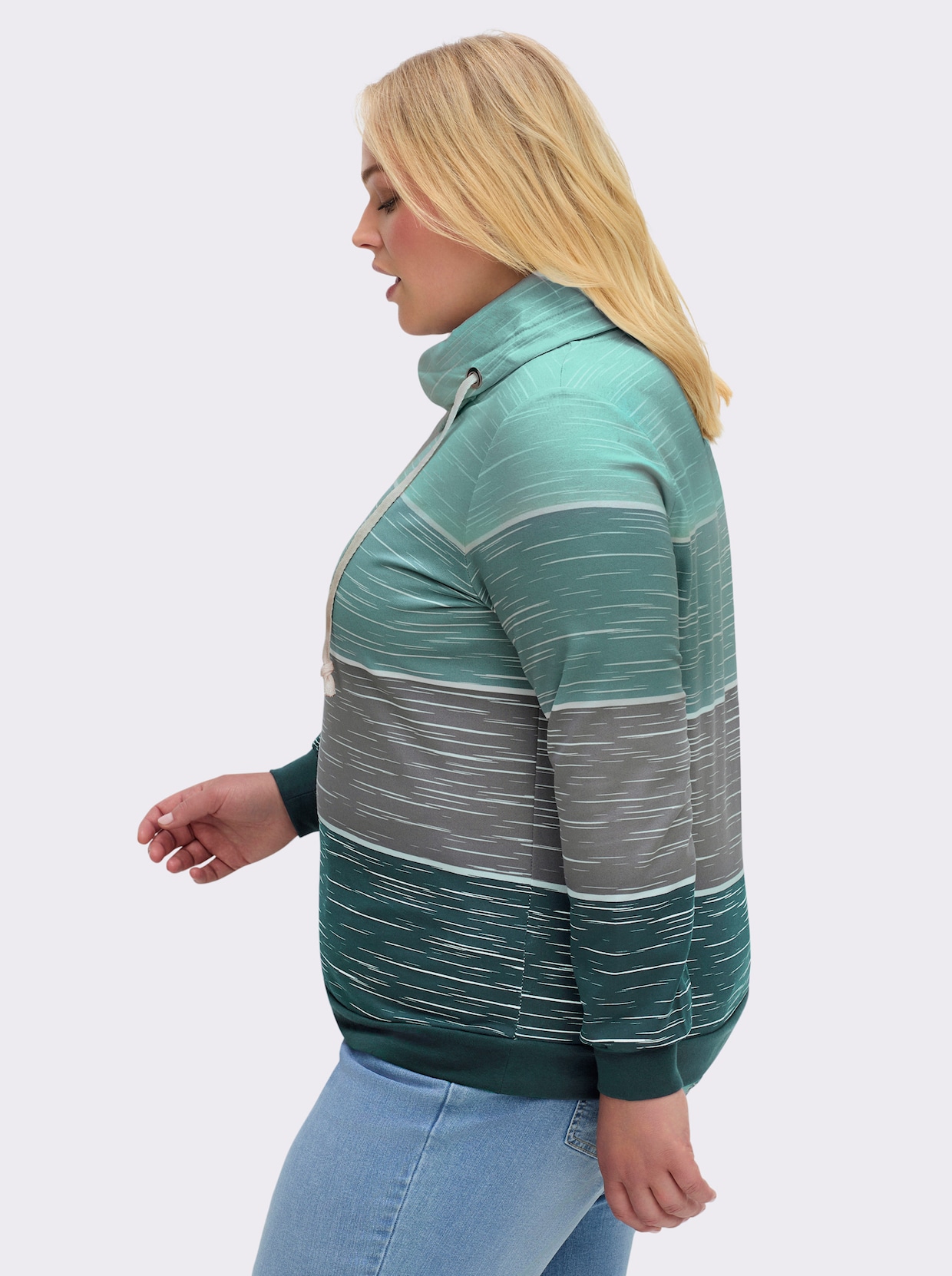 Sweatshirt mit überlappendem Rollkragen - petrol-kalkmint-bedruckt