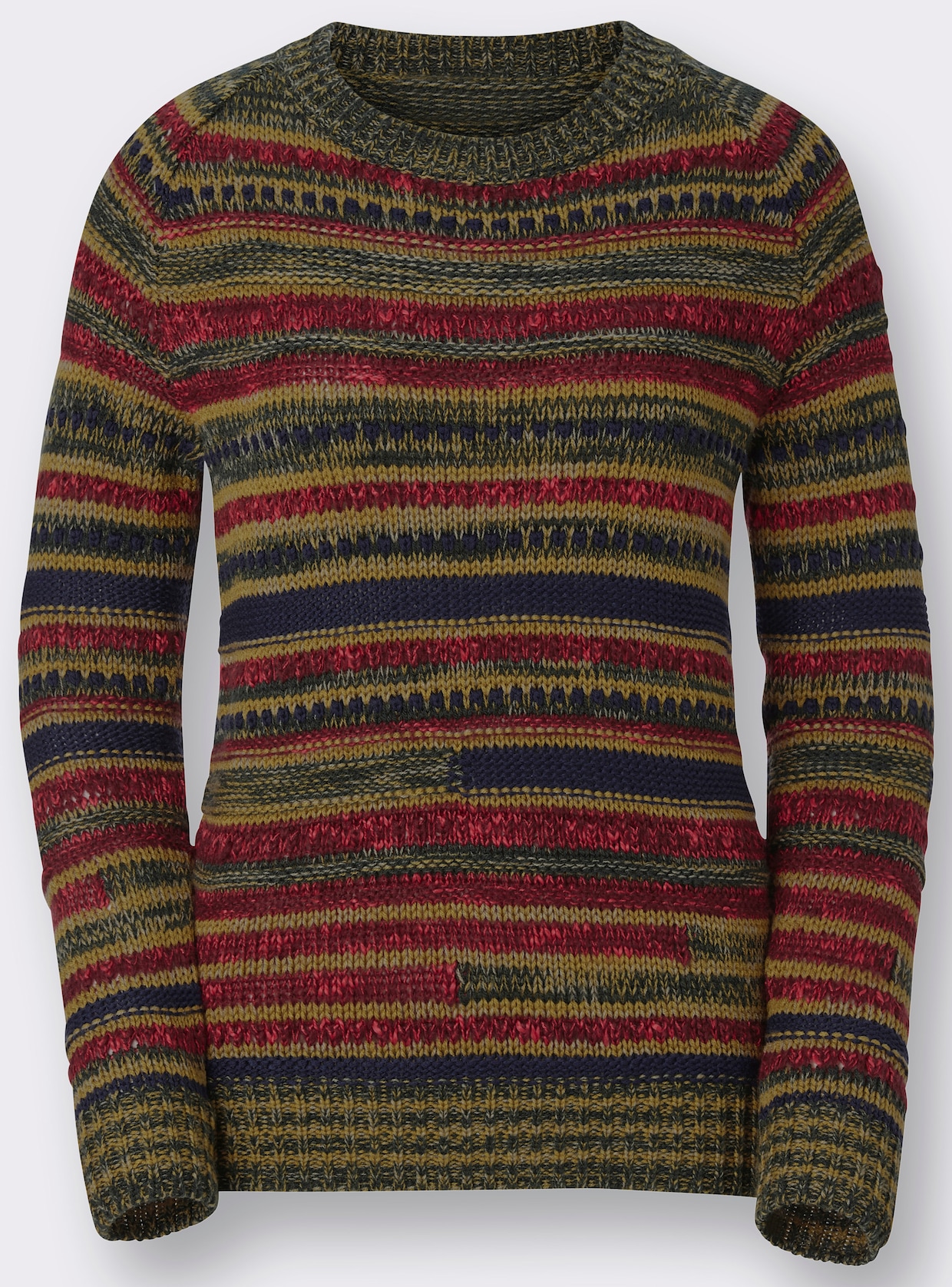 Pullover met ronde hals - olijf gedessineerd