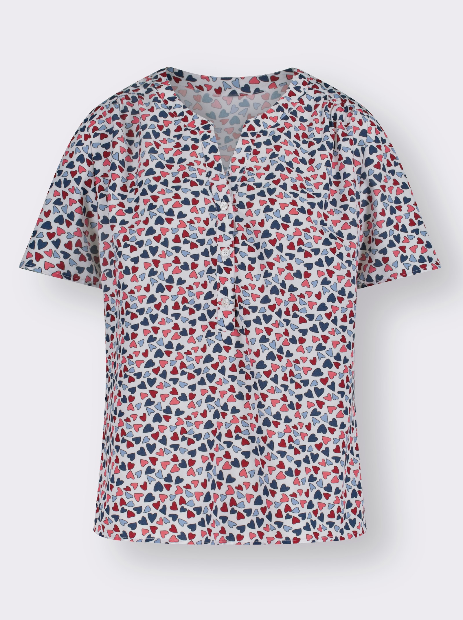 Kurzarmbluse in Crêpe-Qualität - ecru-bedruckt