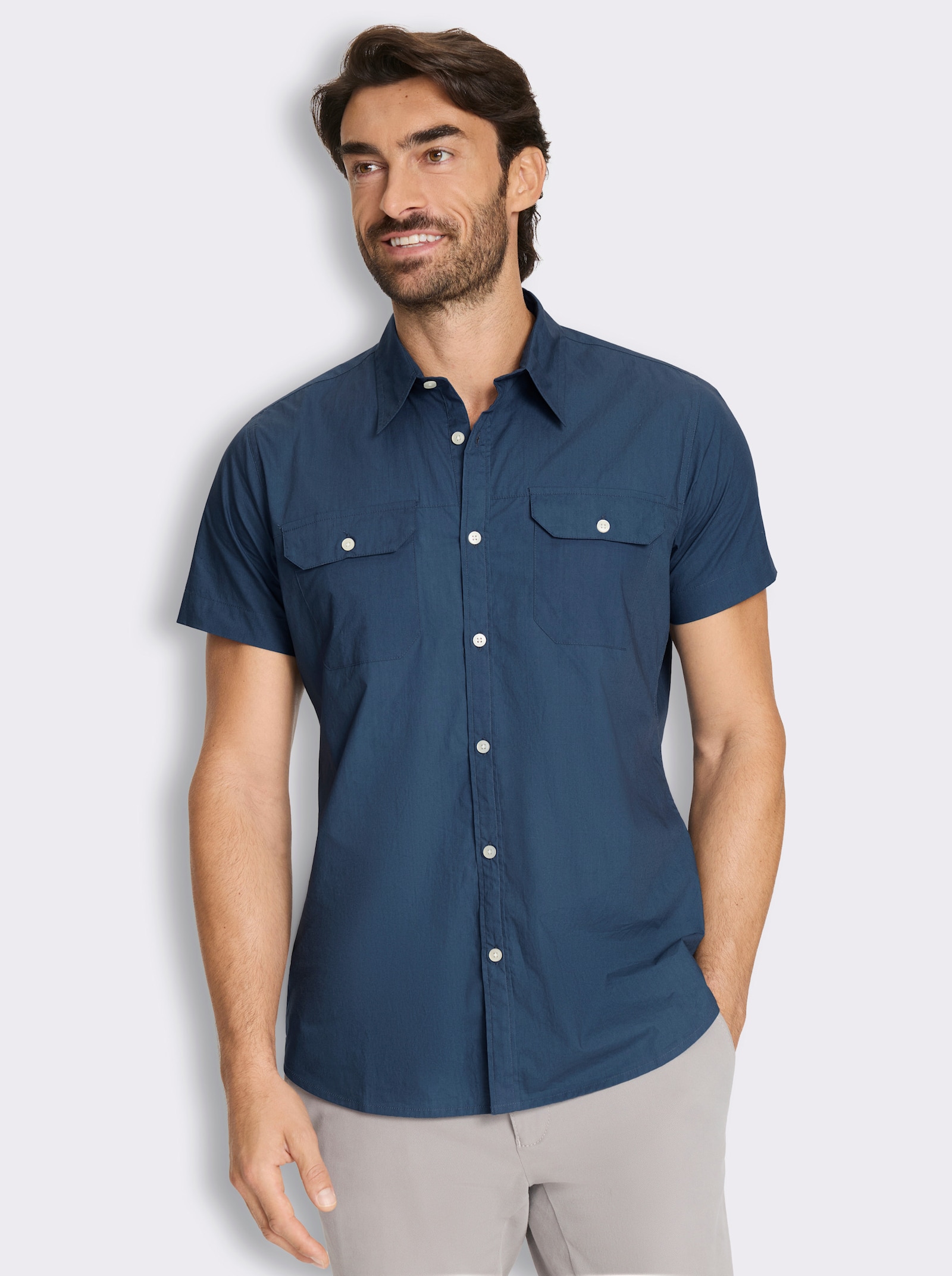 Kurzarmhemd in Baumwoll-Qualität - jeansblau