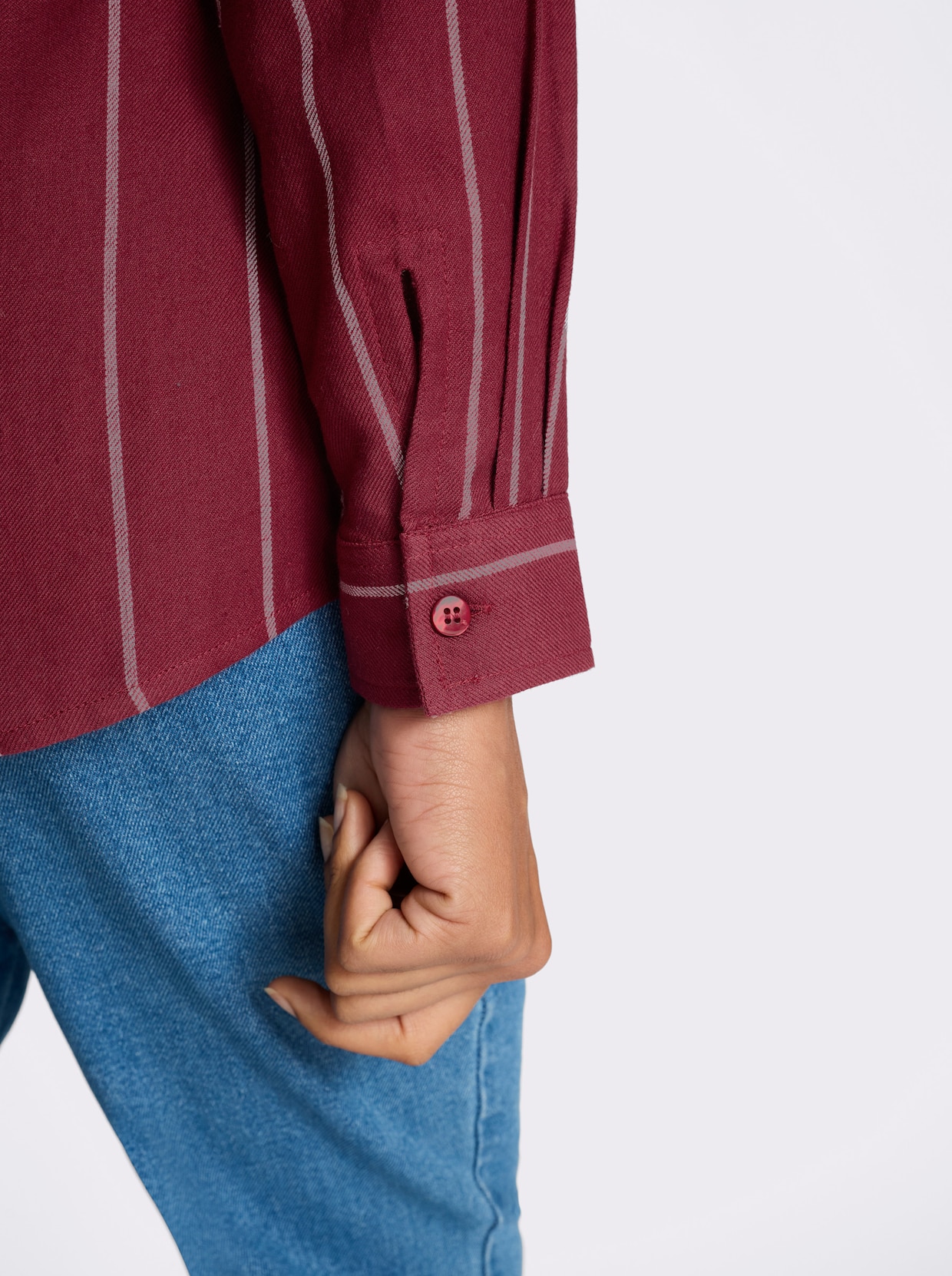 Longbluse im Streifen-Dessin - dunkelrot-ecru-gestreift