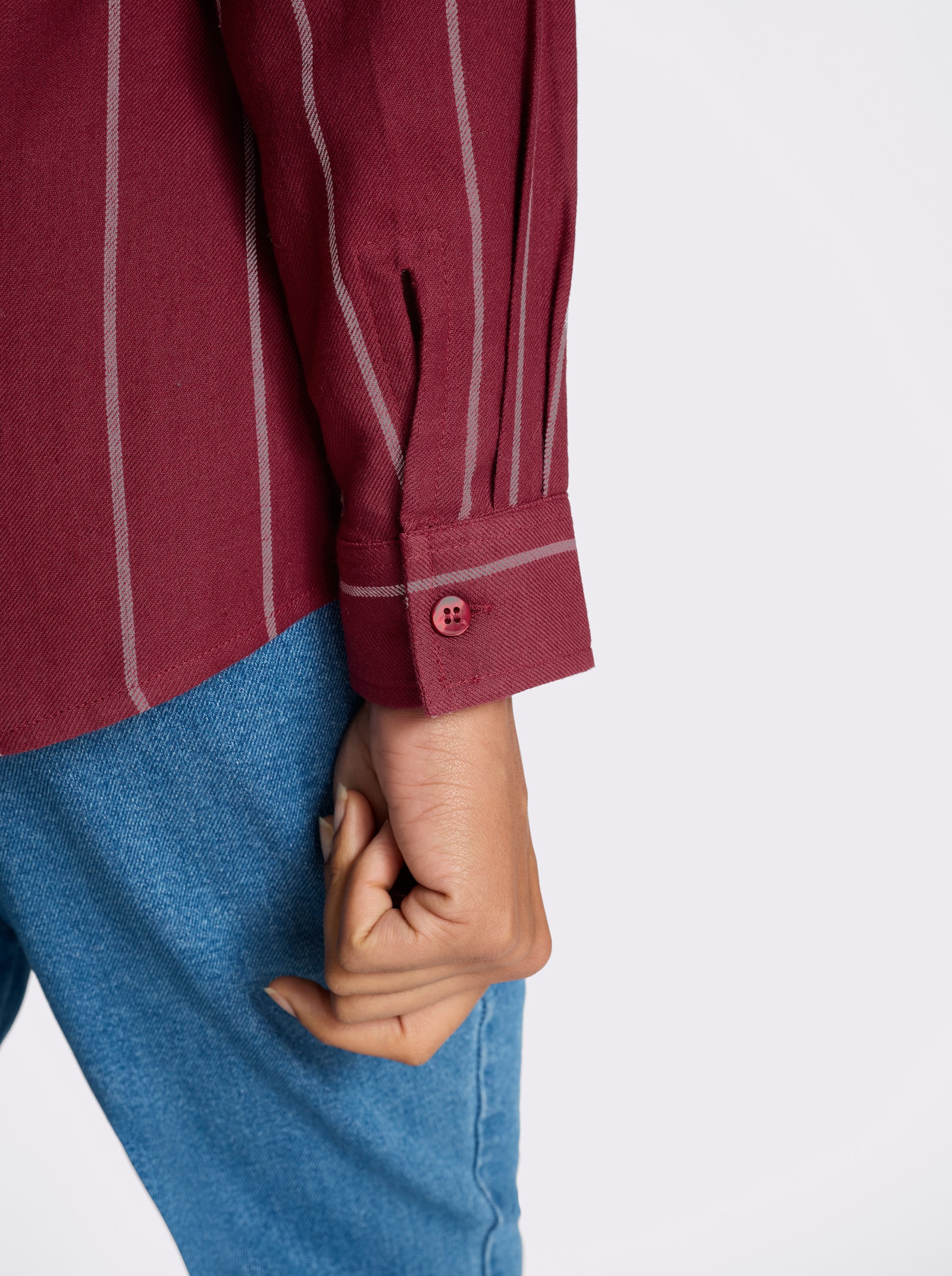 Longbluse im Streifen-Dessin - dunkelrot-ecru-gestreift