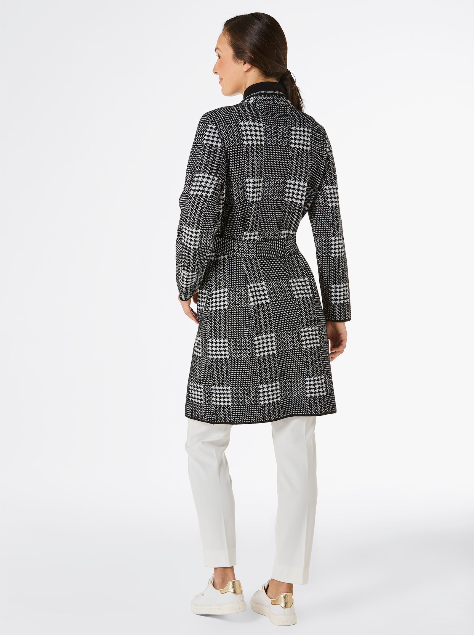 CREATION L PREMIUM Jacquardstrickjacke in 2-in-1-Style - schwarz-ecru-gemustert