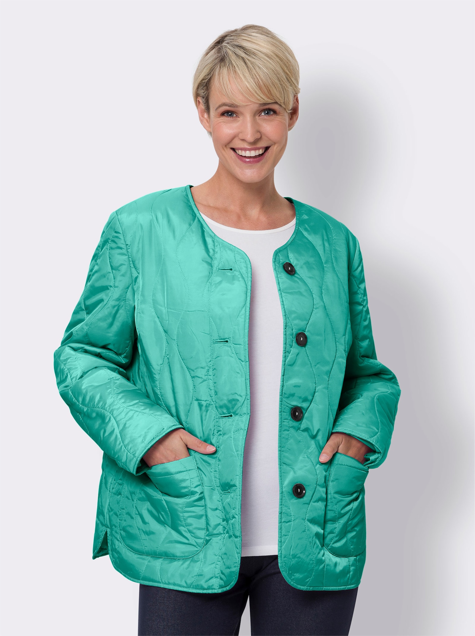 Steppjacke in kastigem Schnitt - blaugrün