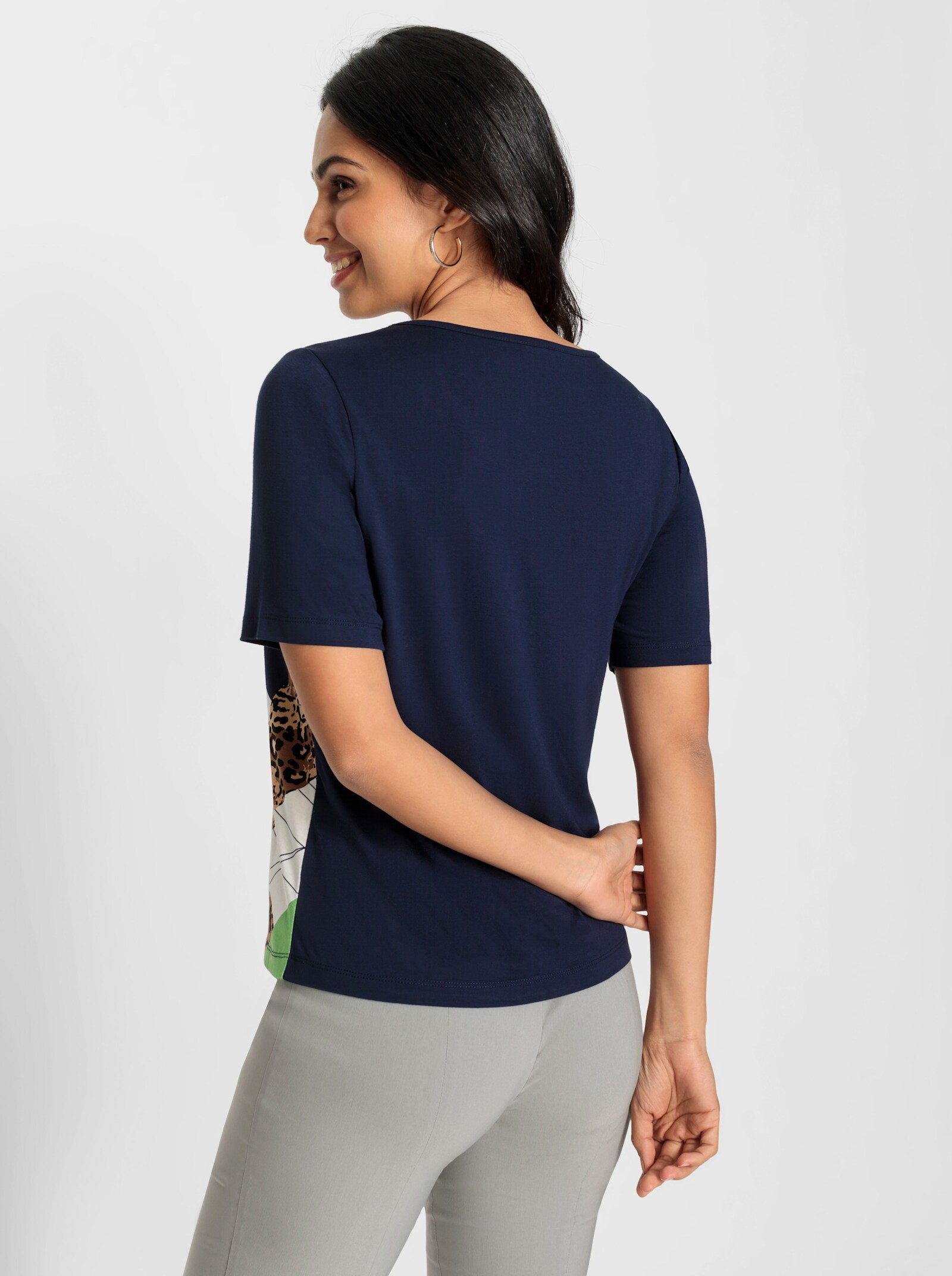 Shirt met korte mouwen en patroonmix - marine/ecru geprint