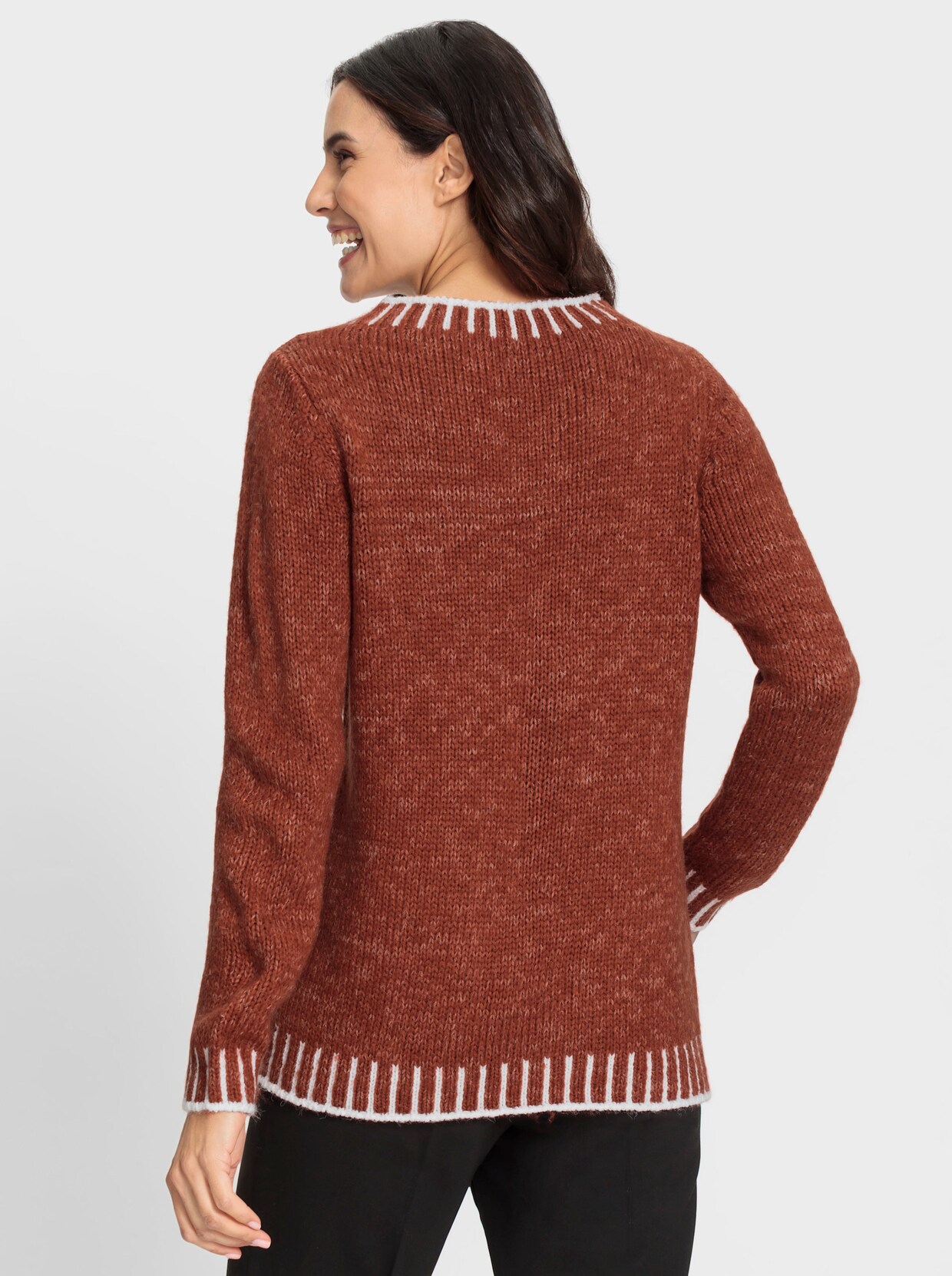 Pullover met lange mouwen - roestrood/ecru gedessineerd