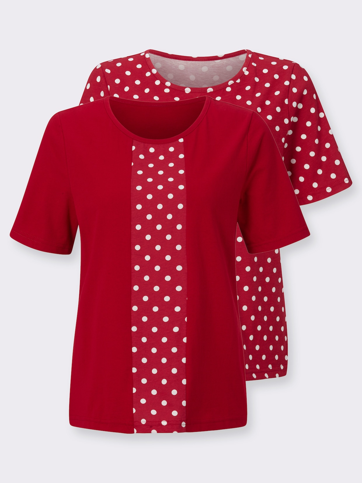 Shirt met ronde hals - rood + rood gestippeld