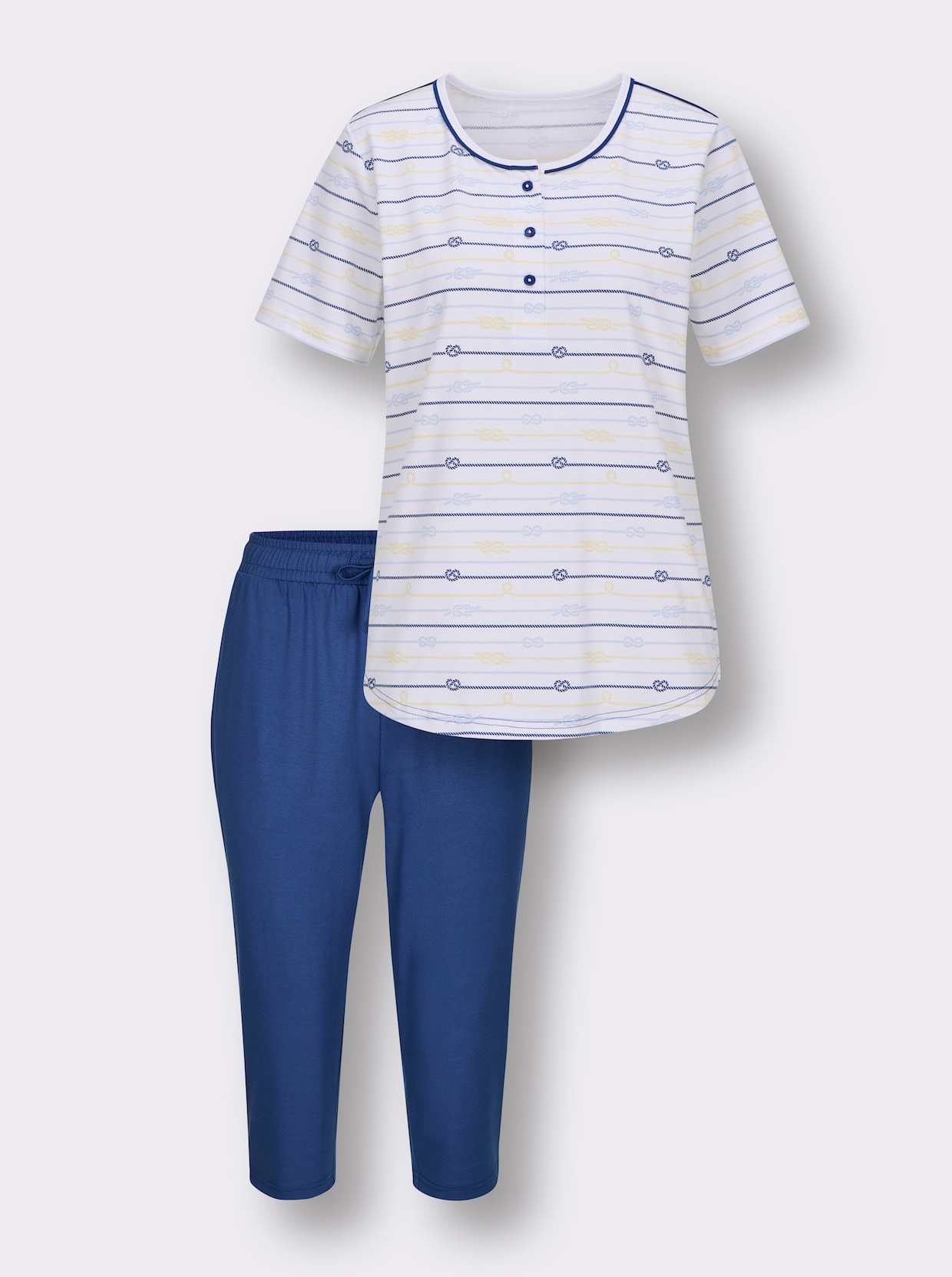 wäschepur Capri-Anzug - weiß-royalblau-bedruckt