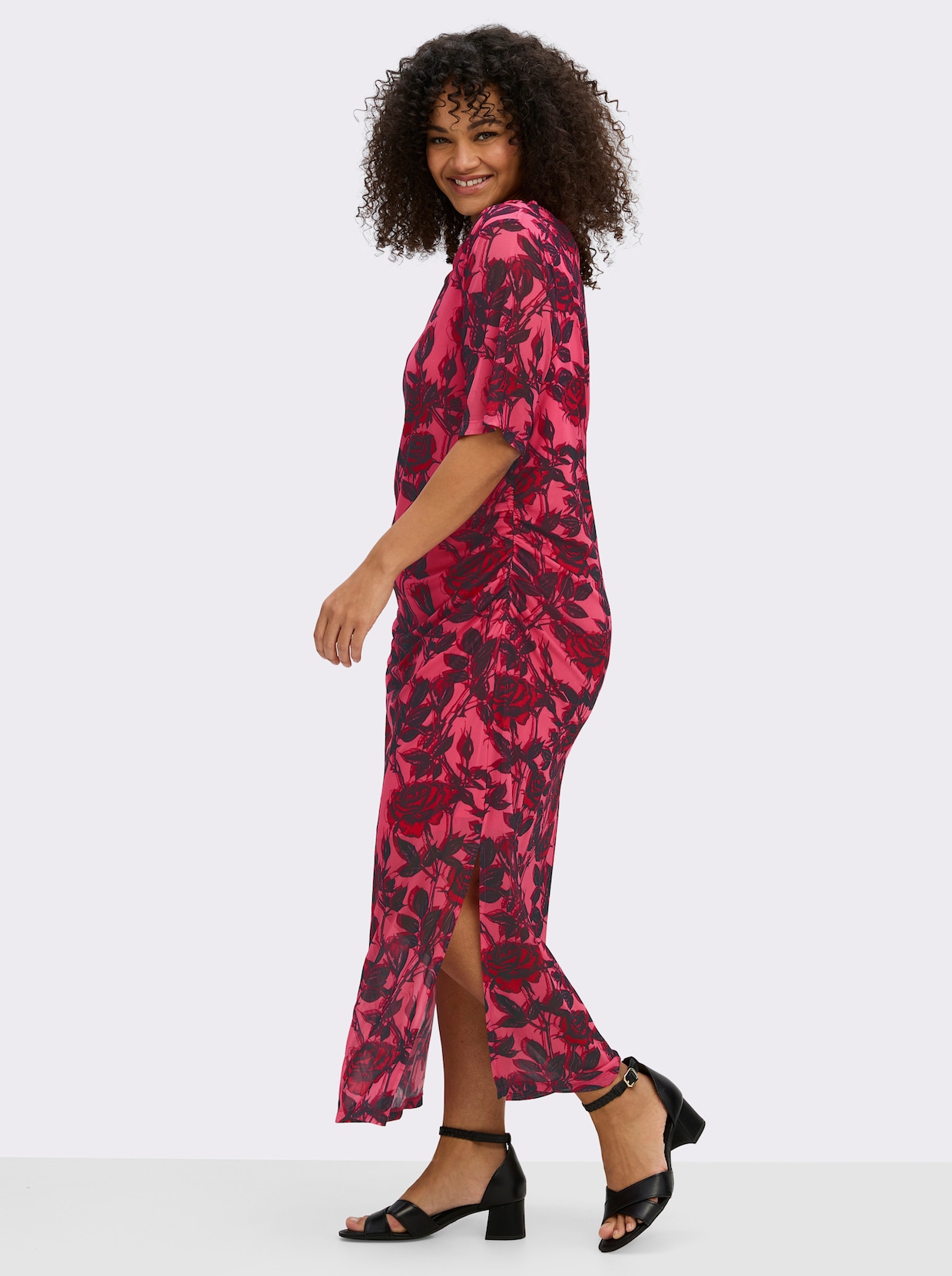 sheego by Joe Browns Maxikleid im Materialmix, mit Rosendruck - rosenquarz-burgund-gemustert