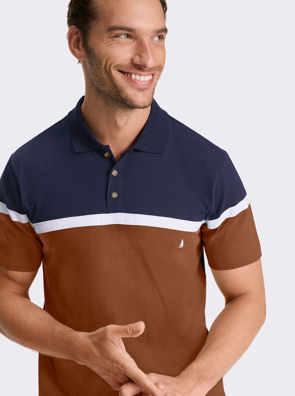 Catamaran Kurzarmshirt - marine-cognac