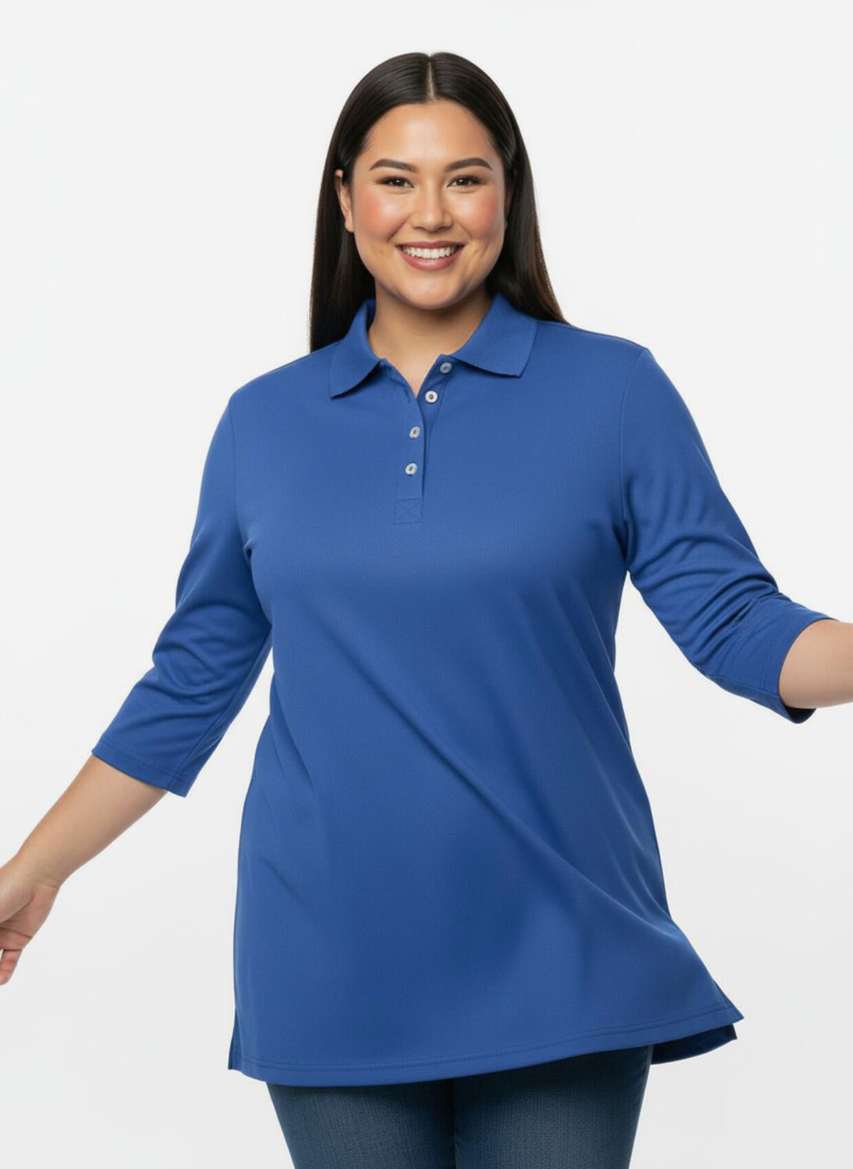 Longshirt mit kurzer Knopfleiste - royalblau