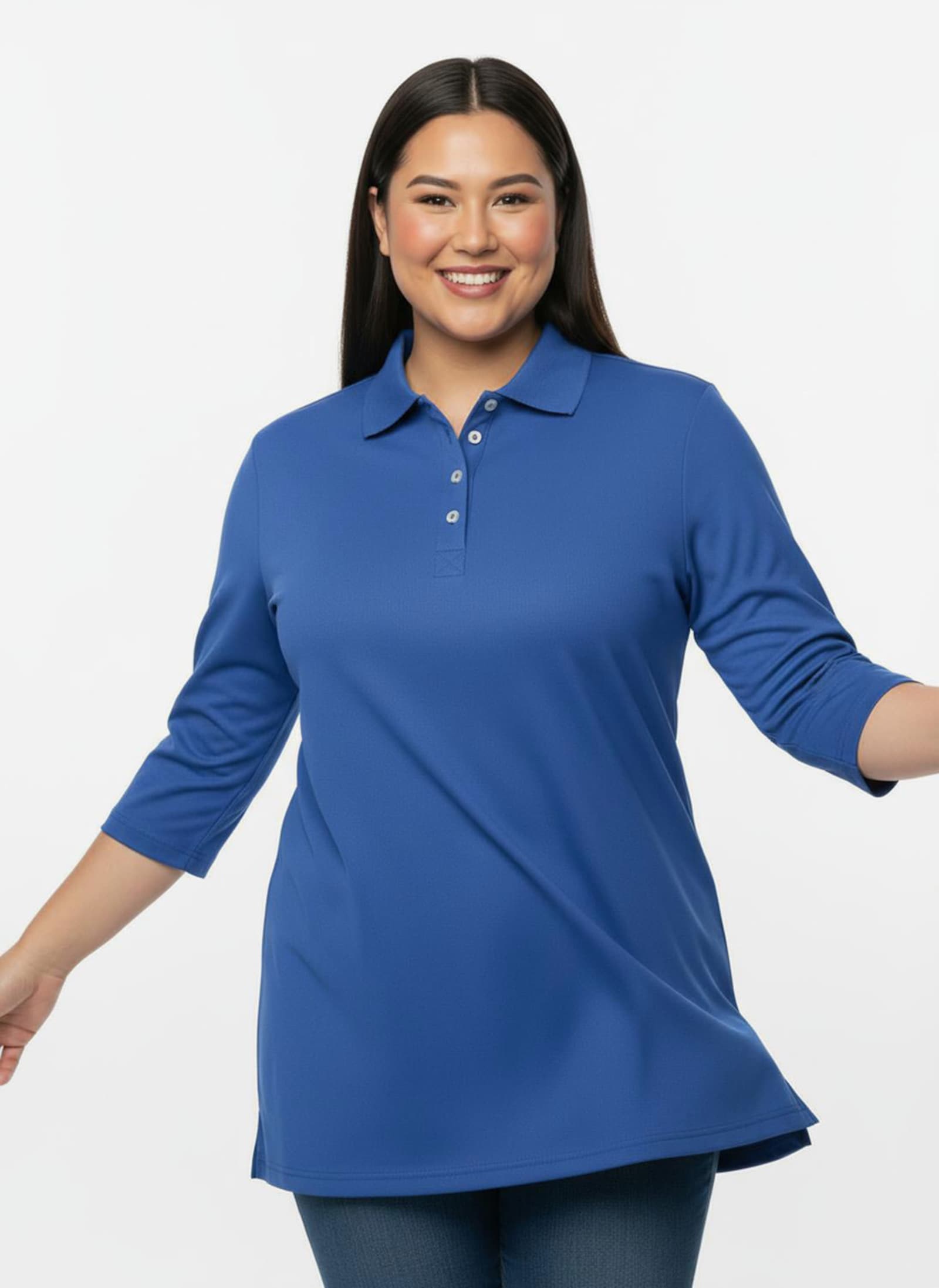 Longshirt mit kurzer Knopfleiste - royalblau