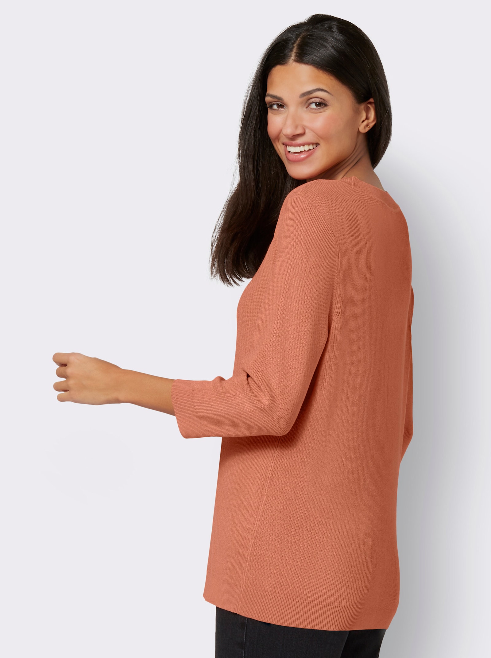 Pullover met V-hals in viscosemix - papaya