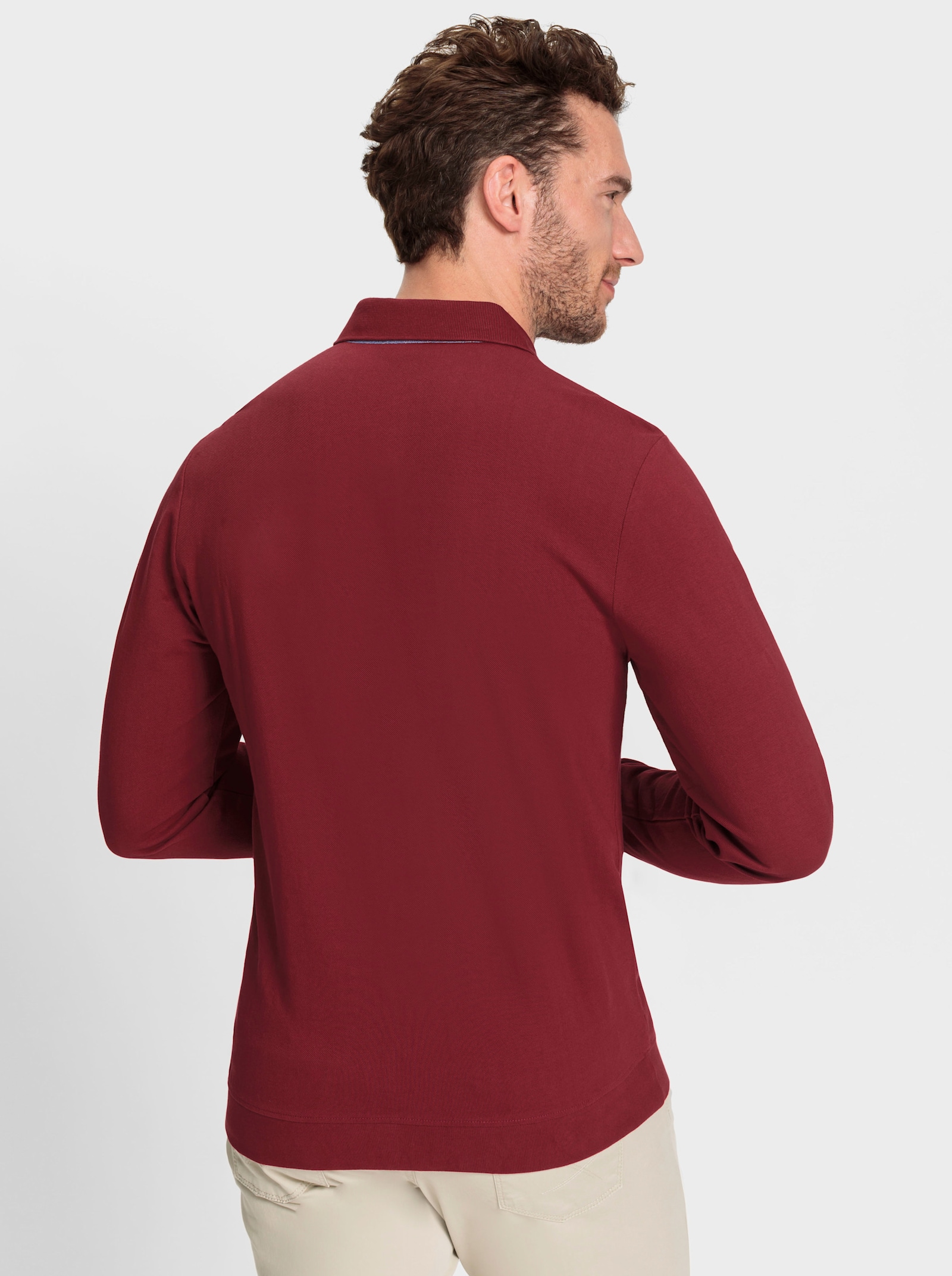 Marco Donati Langarm-Poloshirt in Pikee-Qualität - dunkelrot-marine