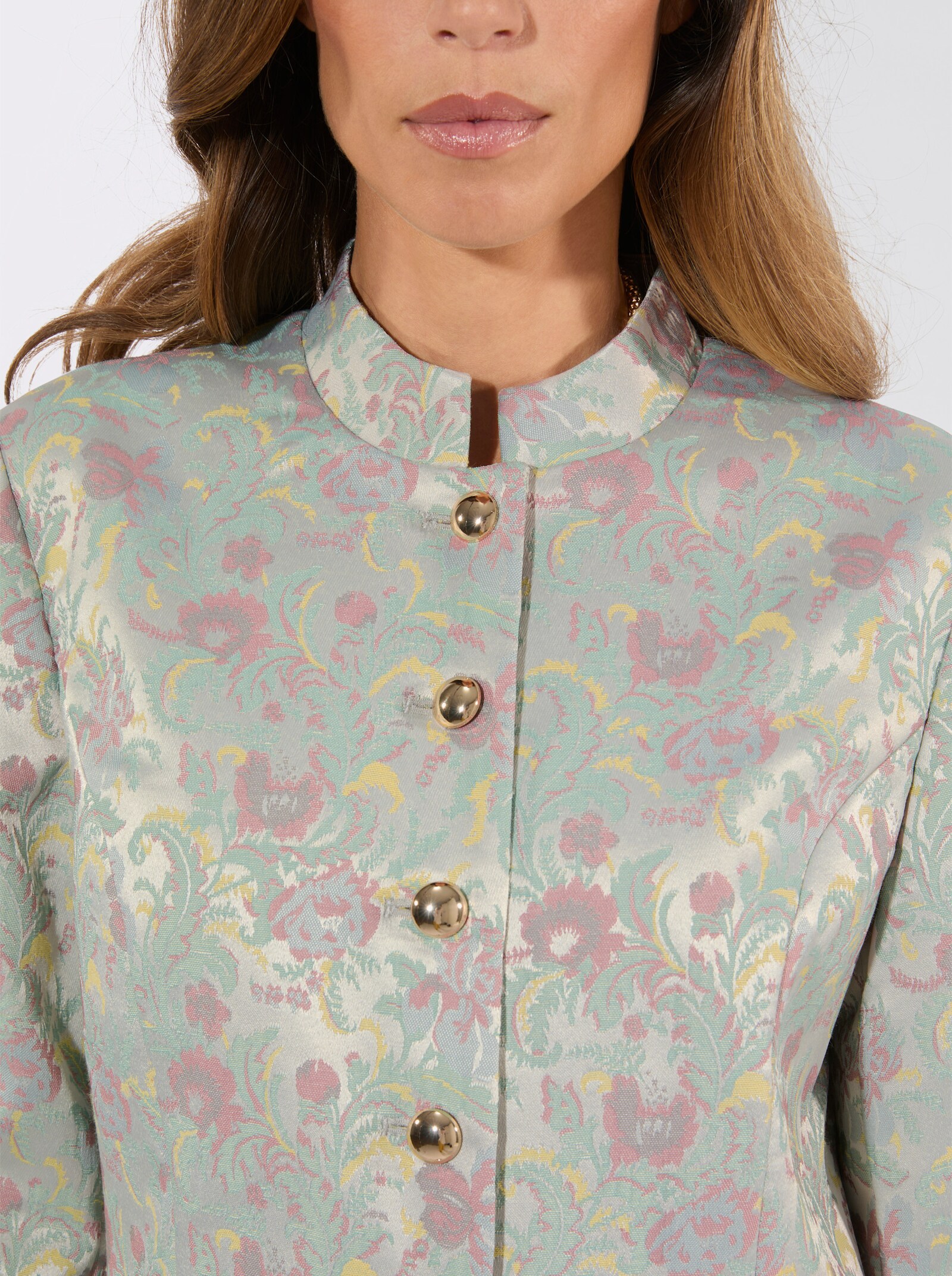 Jacquardblazer mit Schulterpolstern - ecru-taubenblau-gemustert