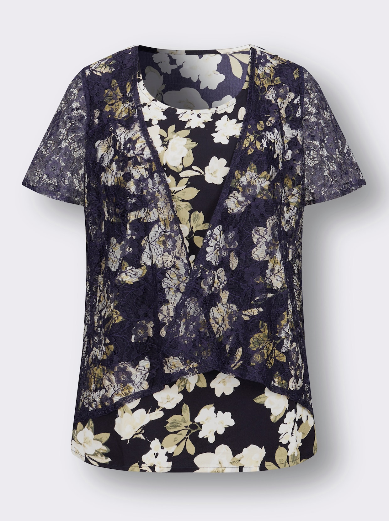 Kanten blouse - marine/ecru geprint