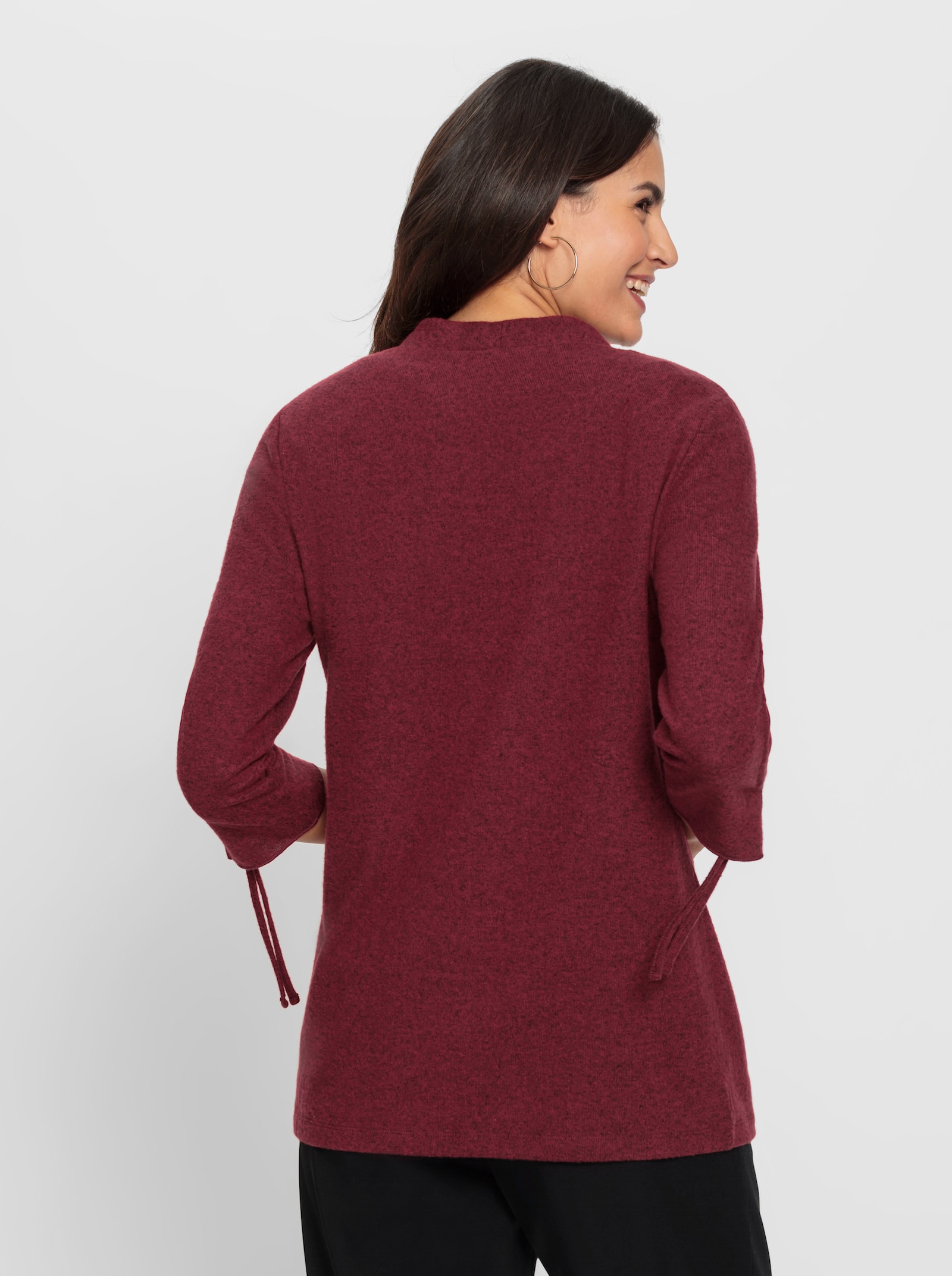 Shirtjacke mit raffbaren Ärmeln - dunkelrot