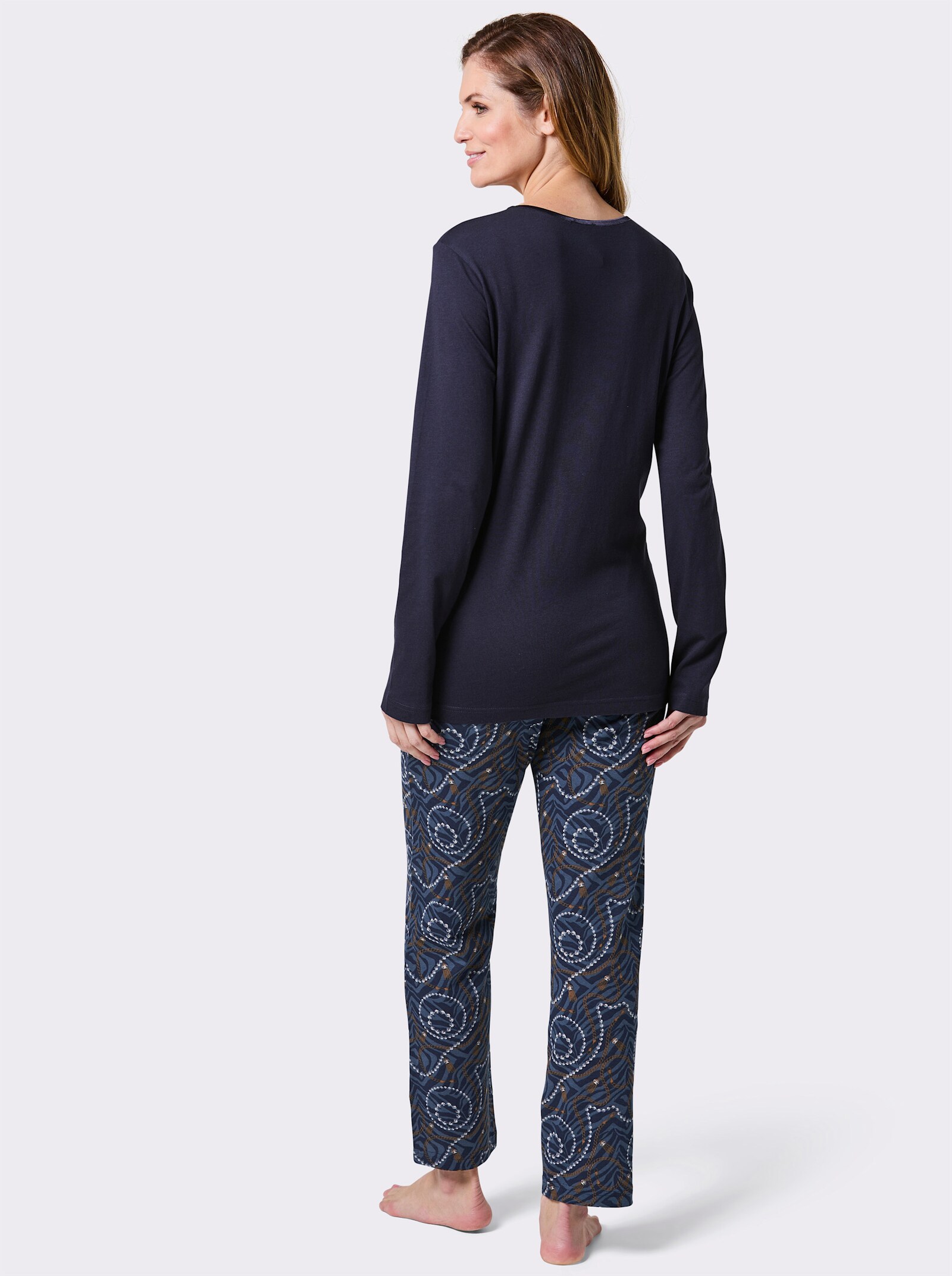 wäschepur Schlafanzug im Kettendessin - marine-champagner-bedruckt