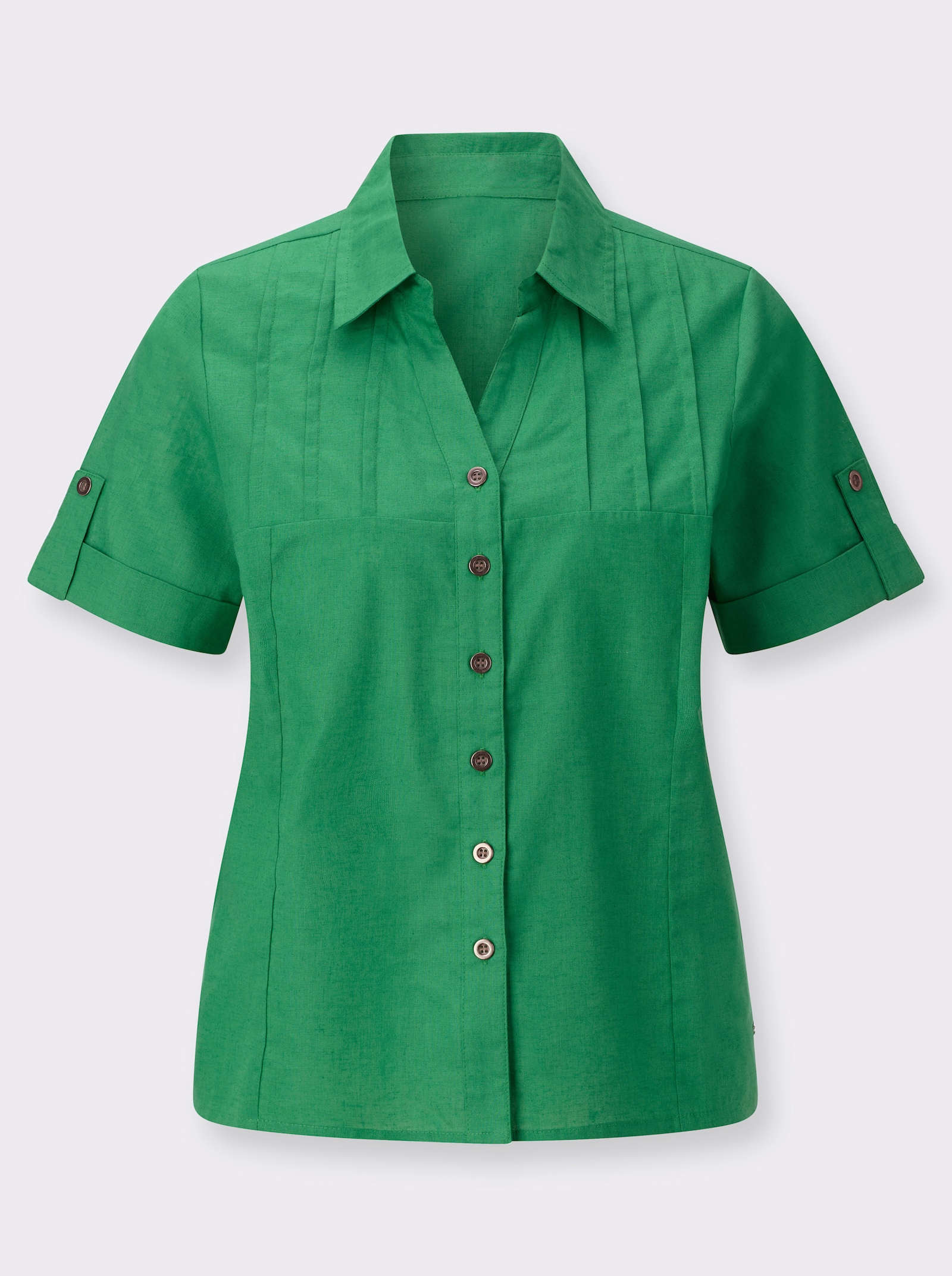 Kurzarm-Bluse im Baumwoll-Leinen-Mix - grasgrün