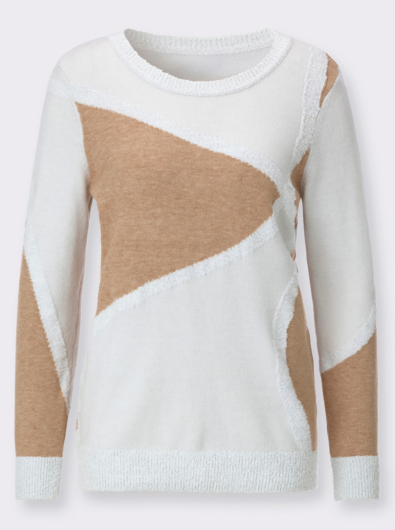 Langarm-Pullover - ecru-camel-meliert