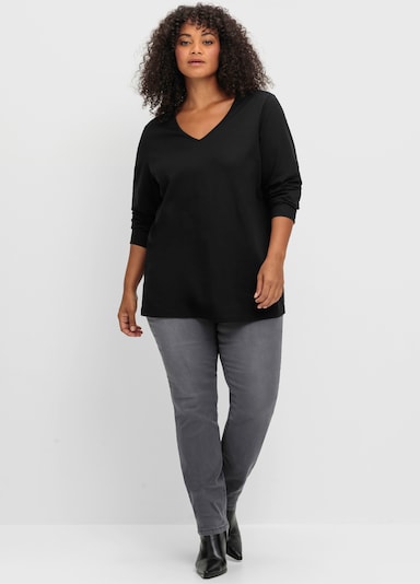 sheego Langarmshirt - schwarz