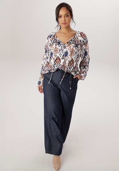 Aniston PLUS Schlupfbluse - weiß-blau-hellblau-braun-schwarz