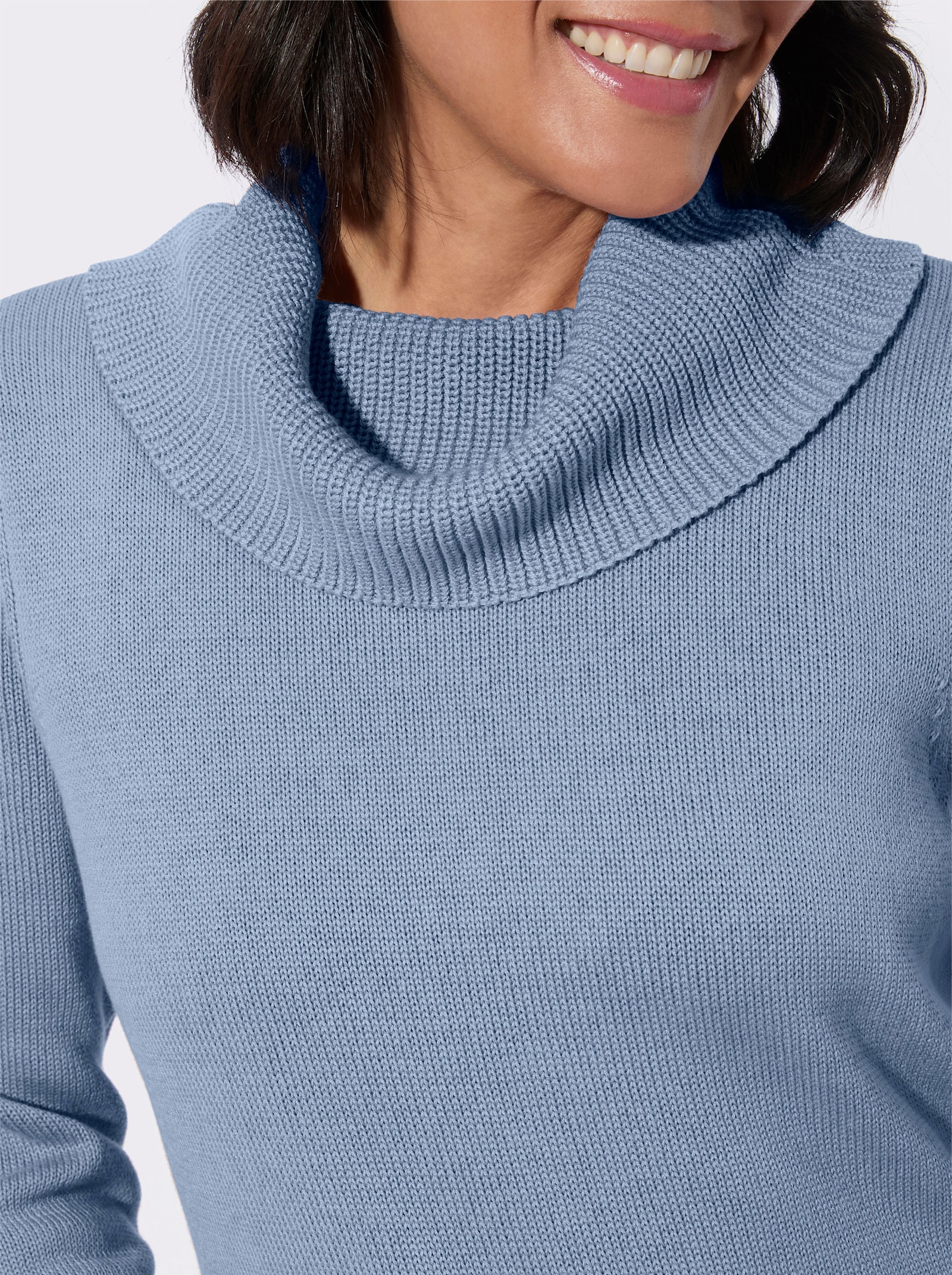 Longpullover mit halsfernem Rollkragen - bleu