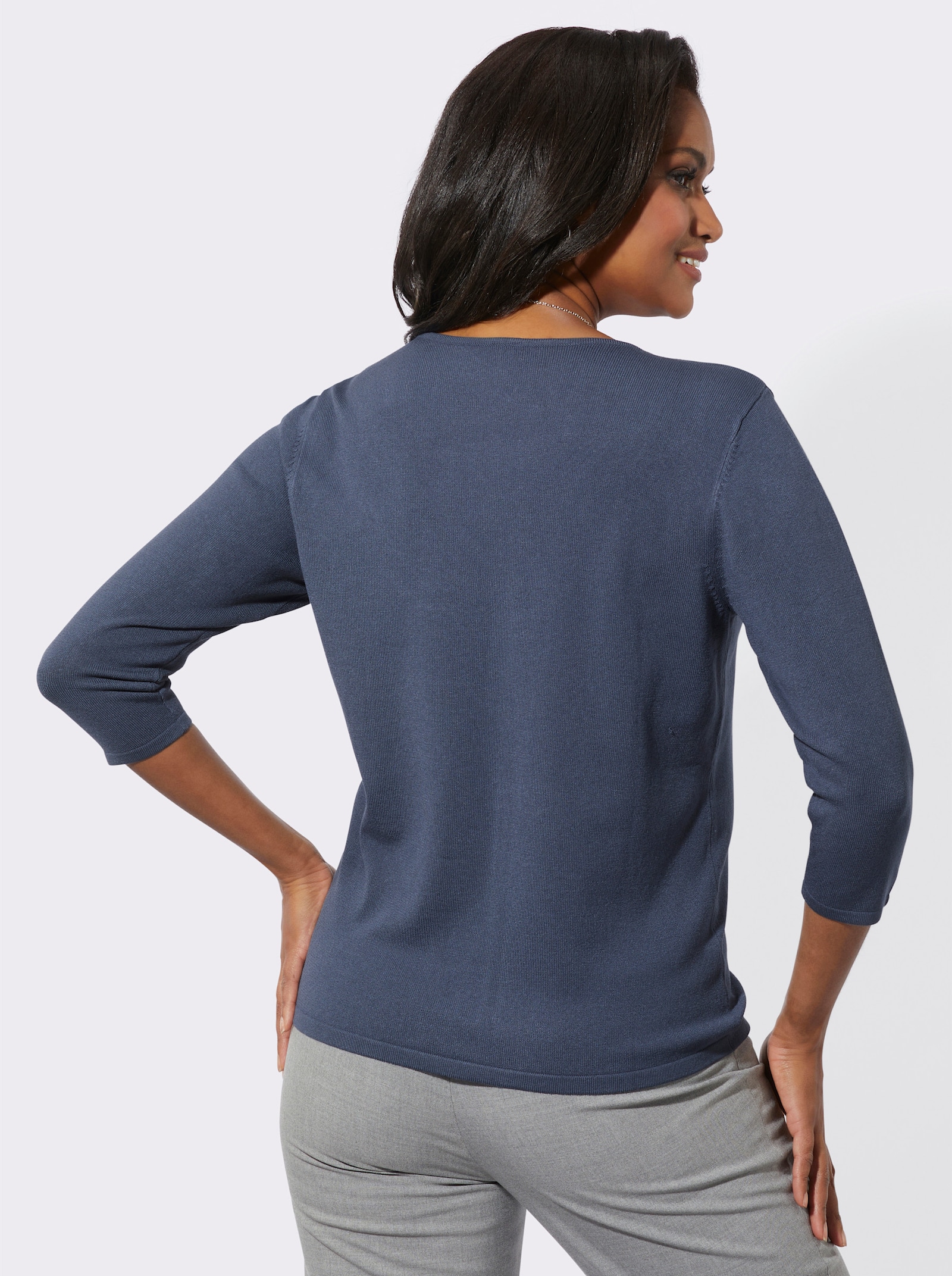 3/4 Arm-Pullover mit Glitzersteinchen - rauchblau