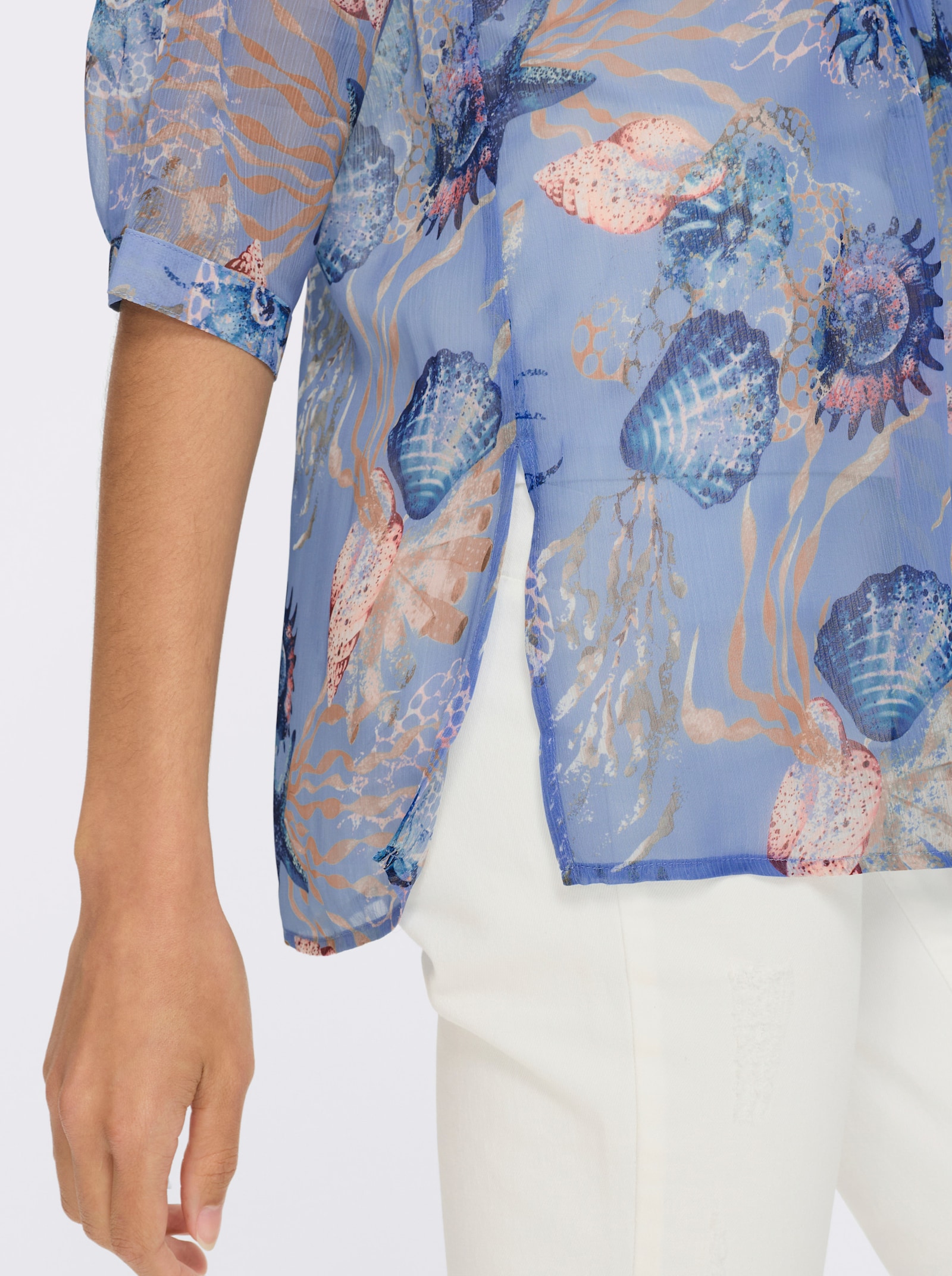 heine Chemisier en mousseline imprimé coquillages - bleu glacier-sable imprimé