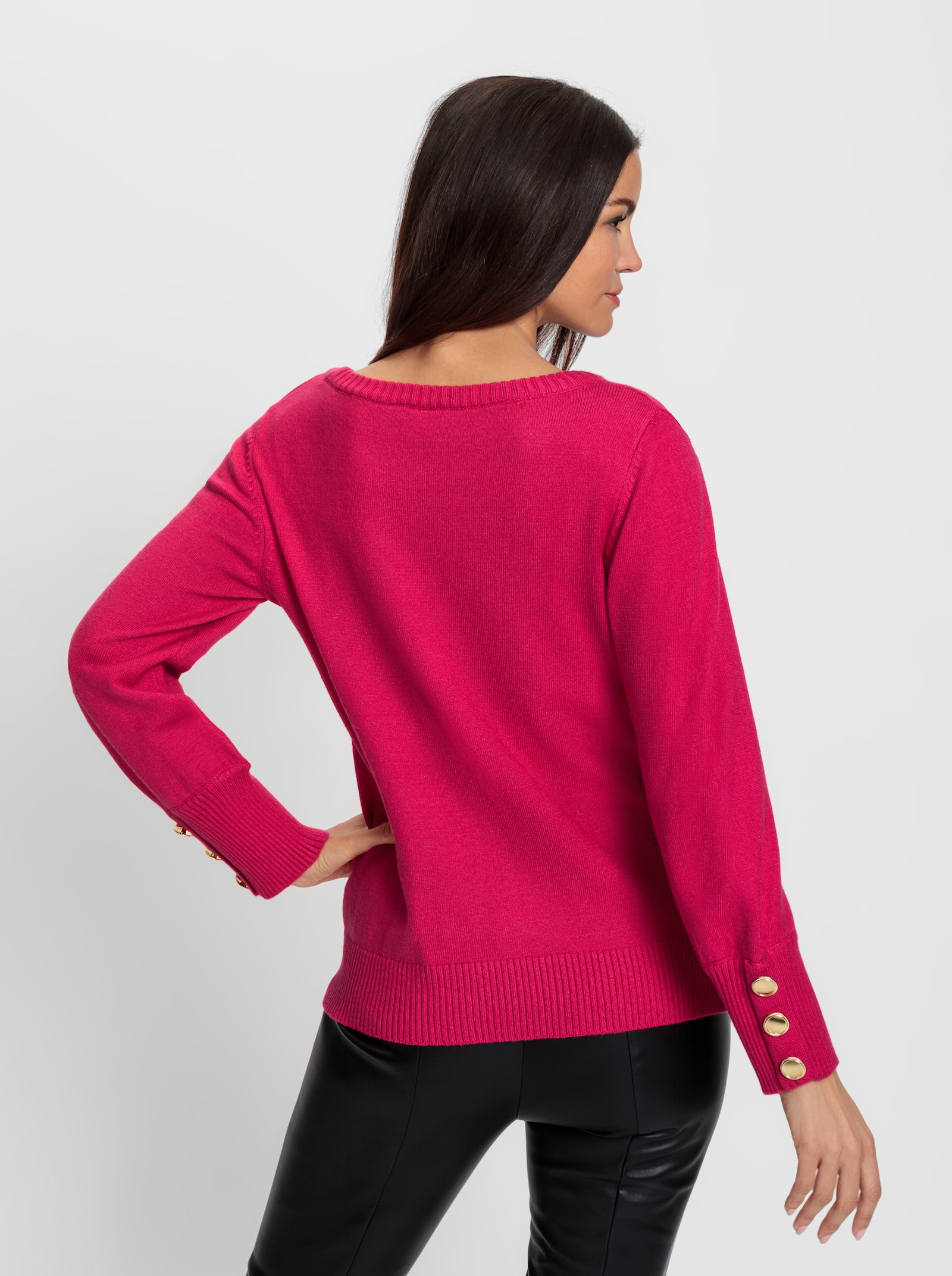 heine Pullover van fijntricot met goudkleurige sierknopen - pink
