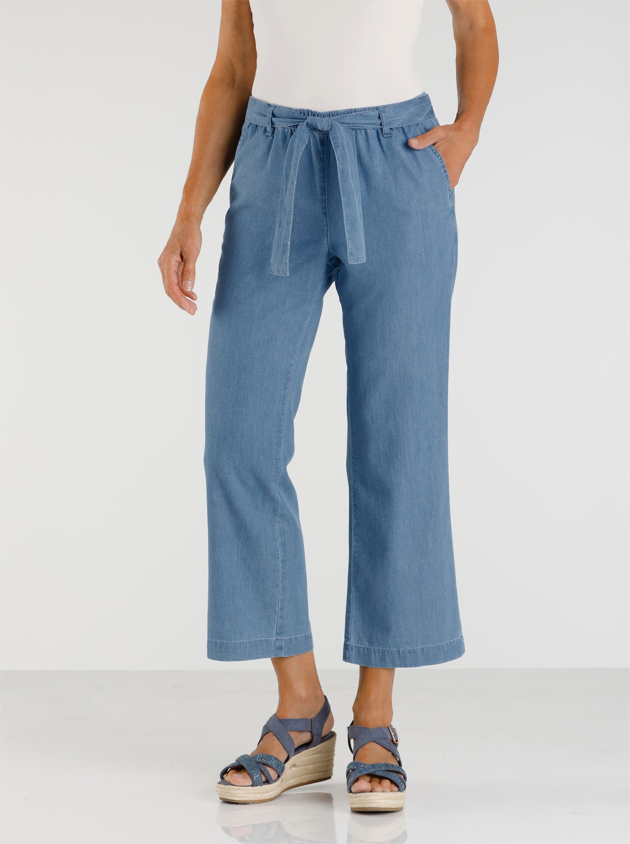 Kalhoty culotte - bělená modrá