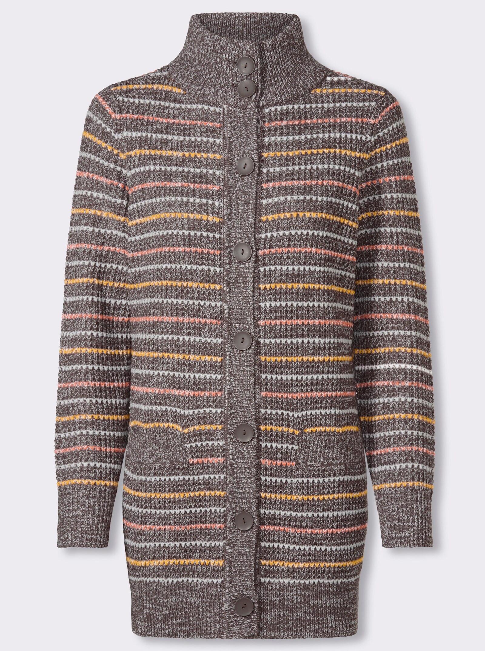 Strickjacke im Streifenmuster - dunkeltaupe-ecru-gestreift