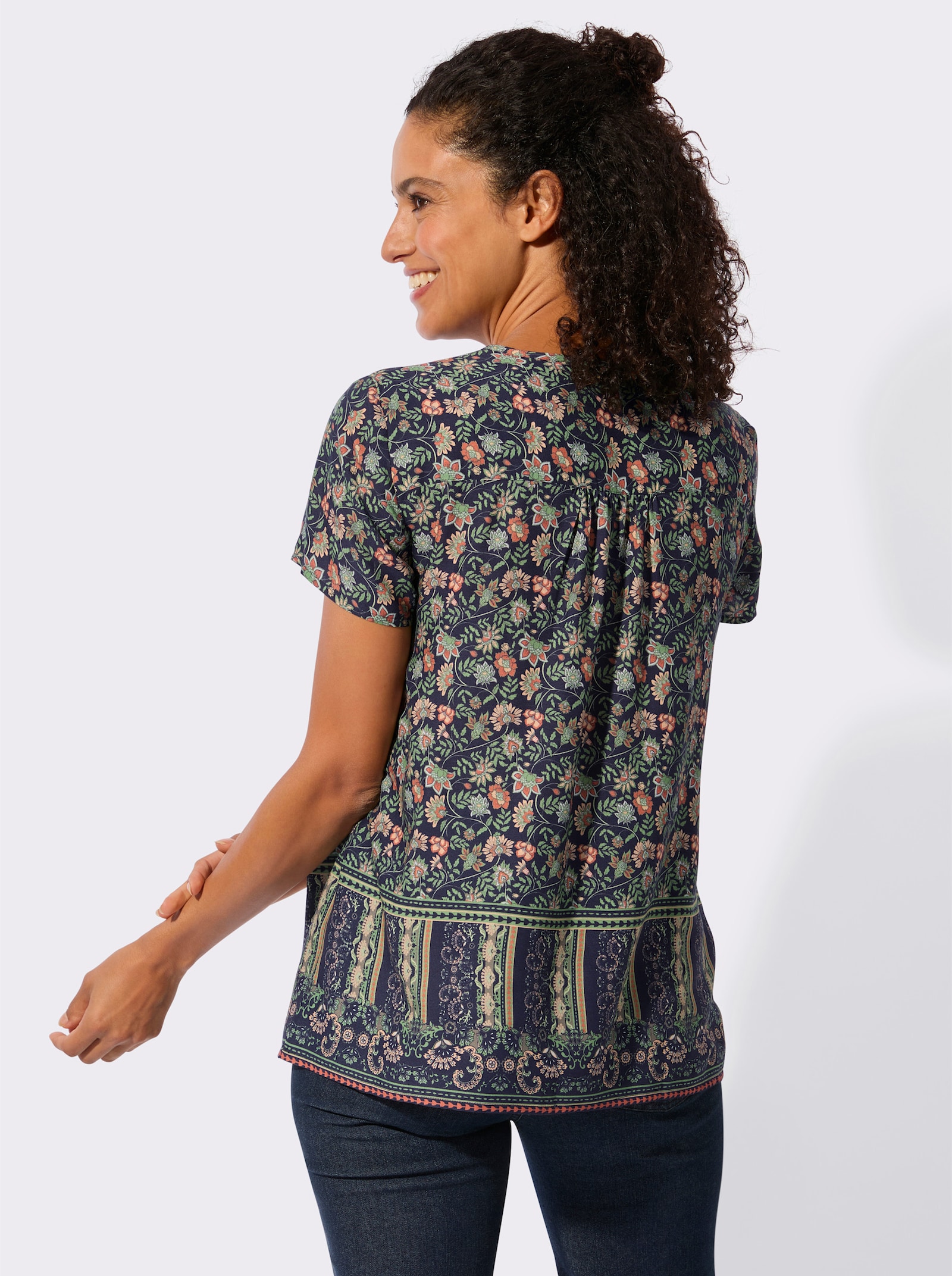 Tunika mit Bordüren-Druck - marine-eucalyptus-bedruckt